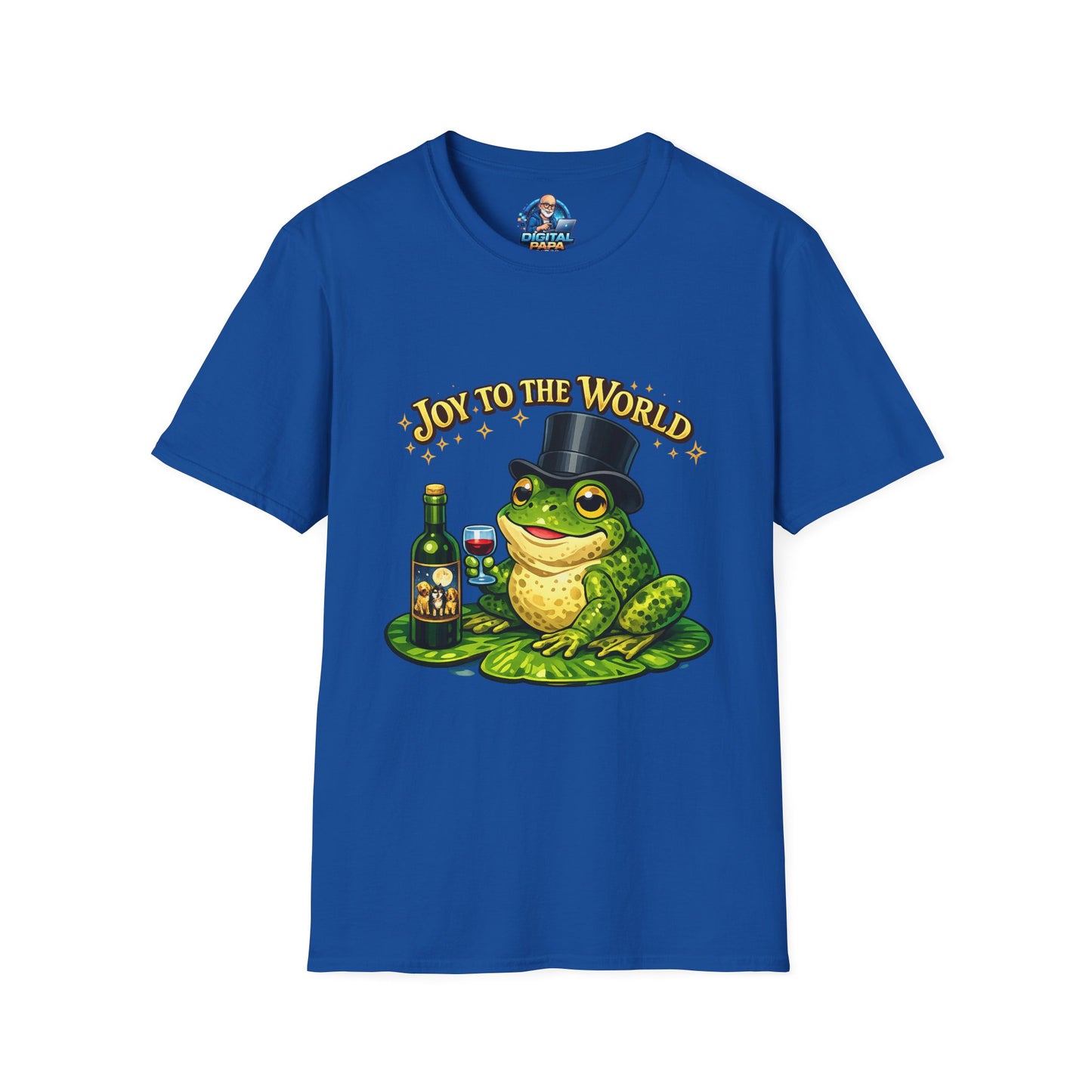 Joy to the World Frog T-Shirt — Festive Top Hat Frog with Wine Bottle