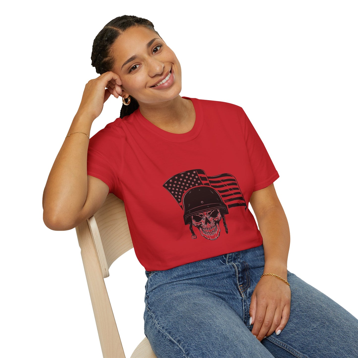 Patriotic Skull Helmet T-Shirt — American Flag Military Skull Graphic Tee