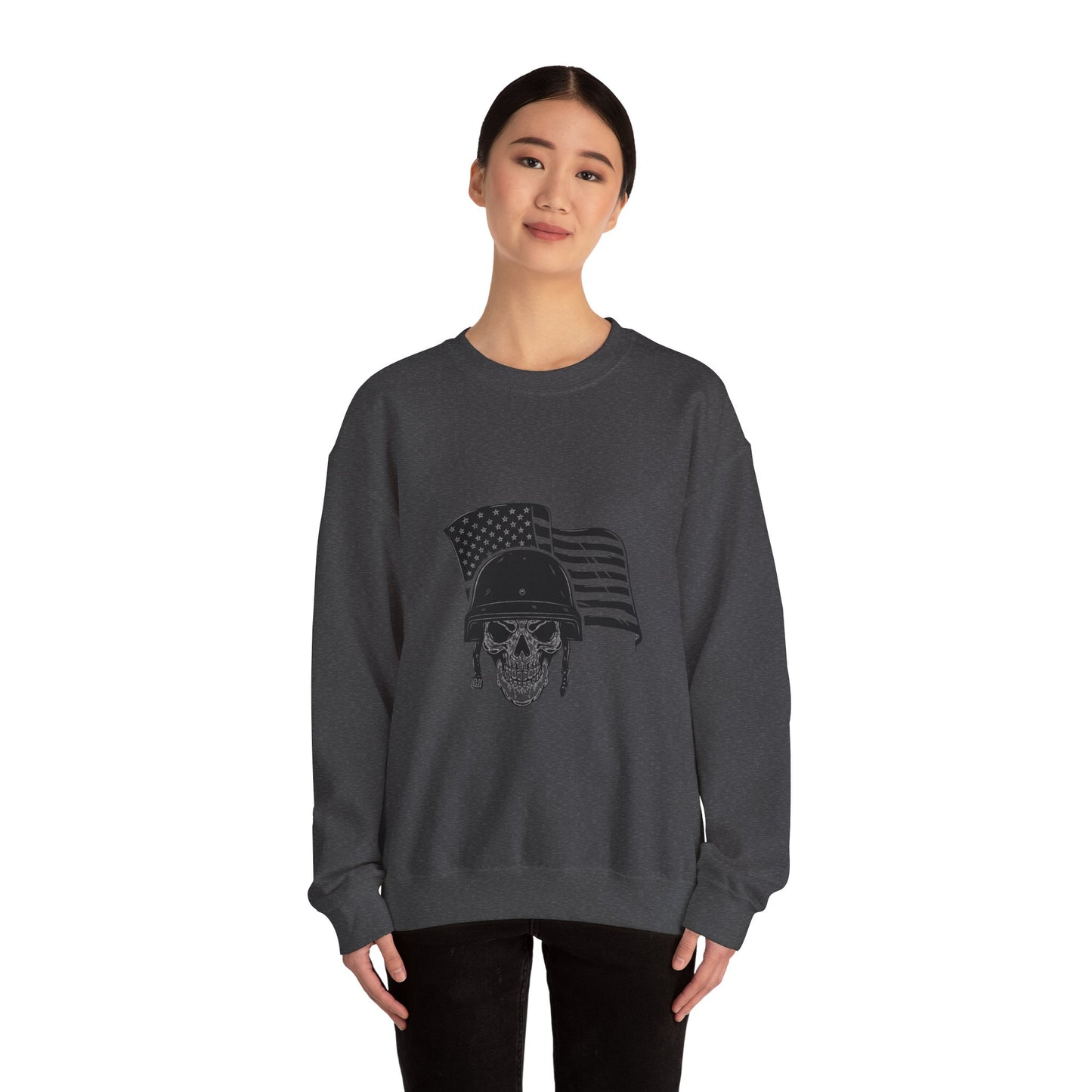 Skull Soldier Crewneck Sweatshirt – American Flag Helmet Graphic