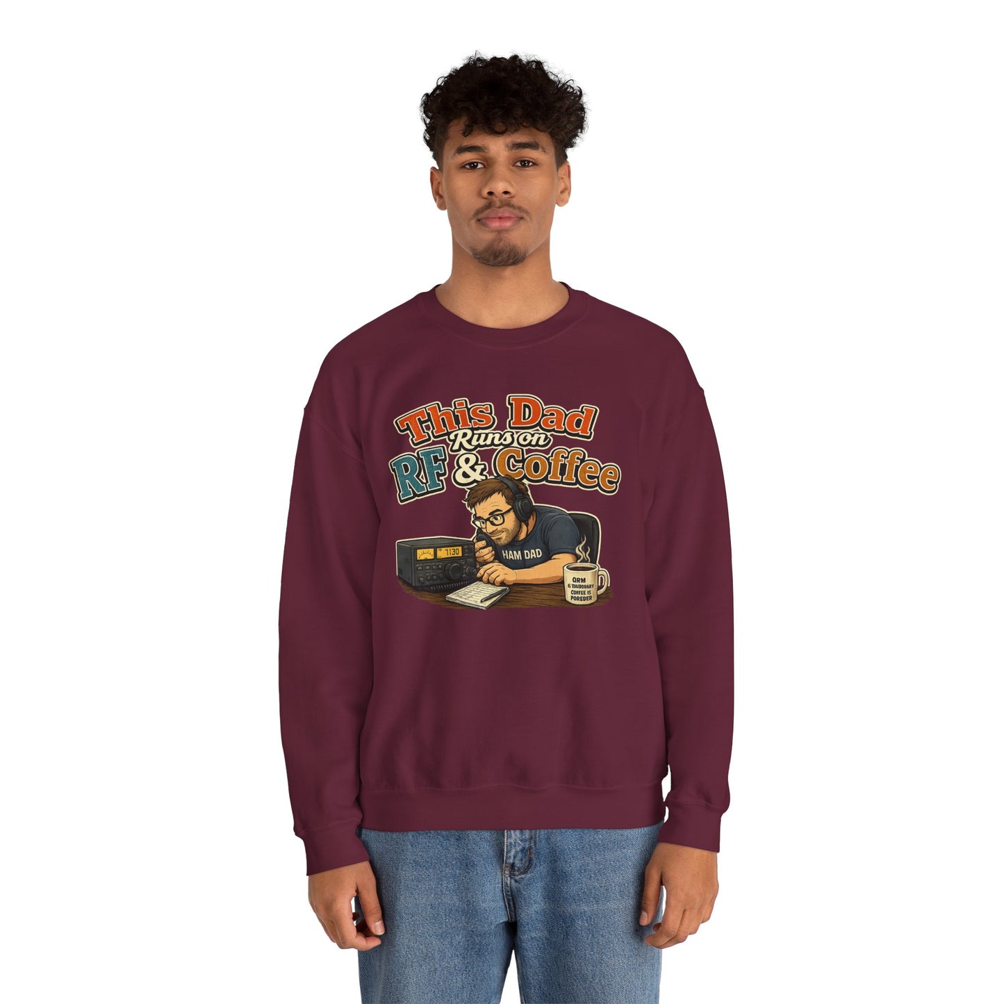 Dad Runs on RF & Coffee Crewneck Sweatshirt – Funny Radio/Engineering Father’s Day Gift