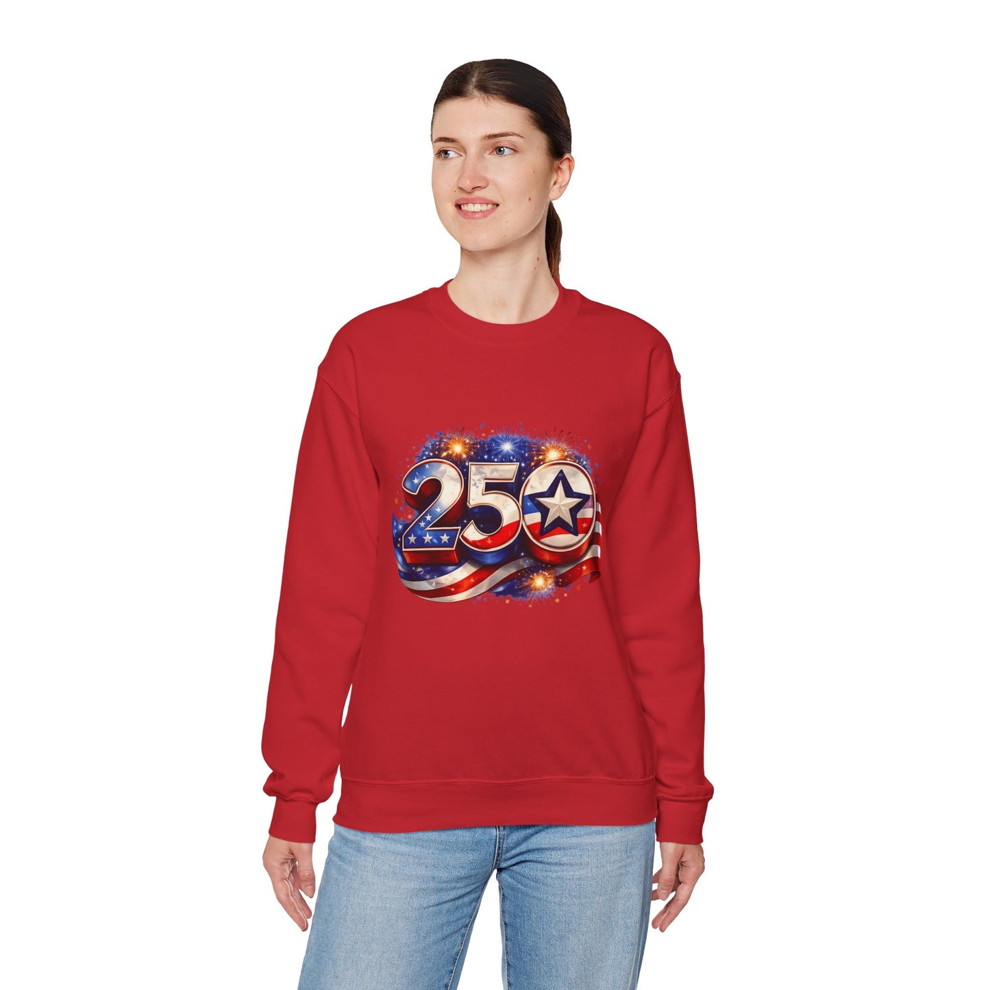 Crewneck Sweatshirt – '250' American Flag Stars & Stripes Patriotic Design