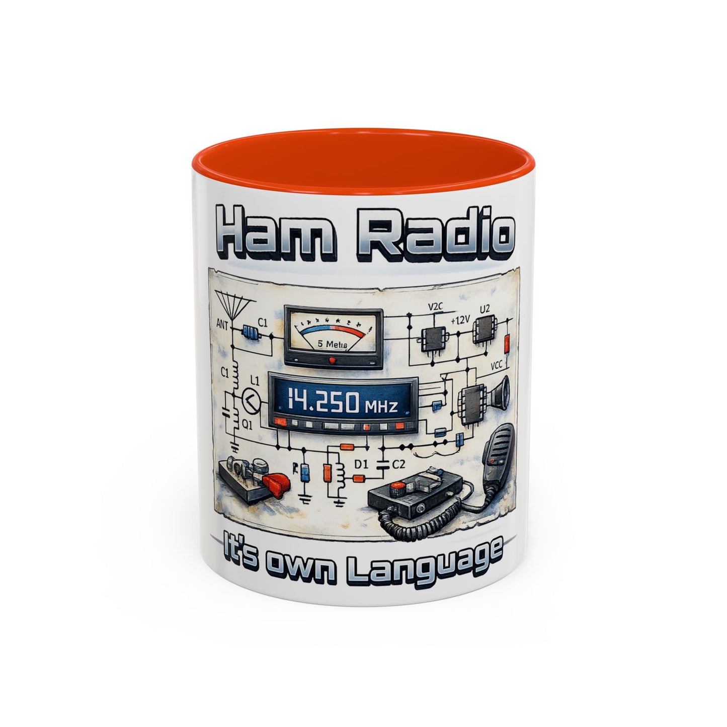 Ham Radio Circuit Design Coffee Mug — "Ham Radio: It’s Own Language" (11oz/15oz)