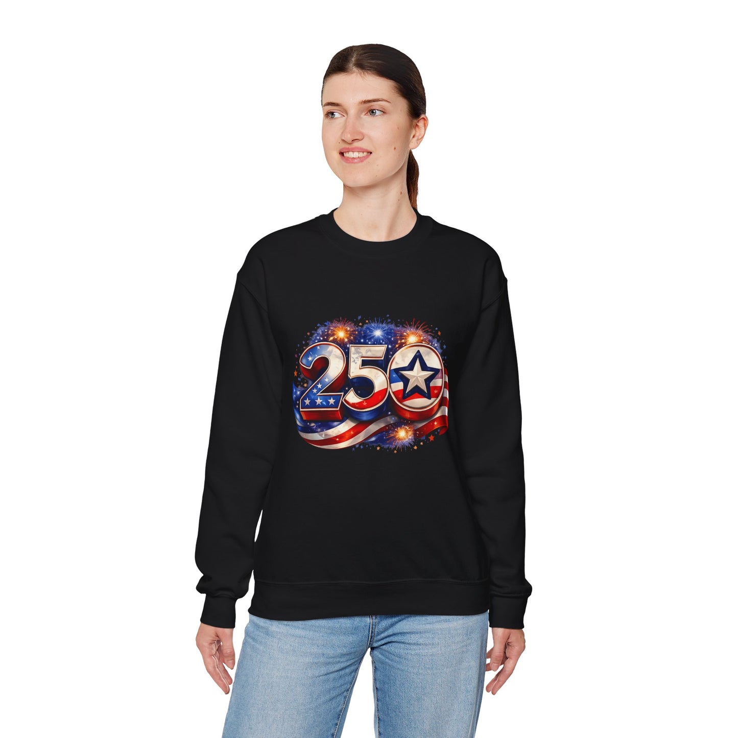 Crewneck Sweatshirt – '250' American Flag Stars & Stripes Patriotic Design
