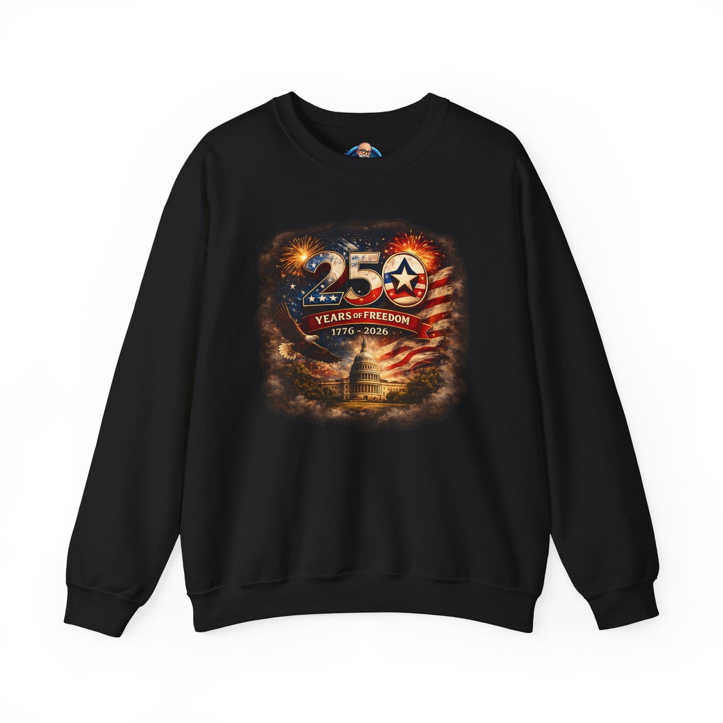 250th Anniversary Patriotic Crewneck Sweatshirt — "250 Years of Freedom" USA Flag Design