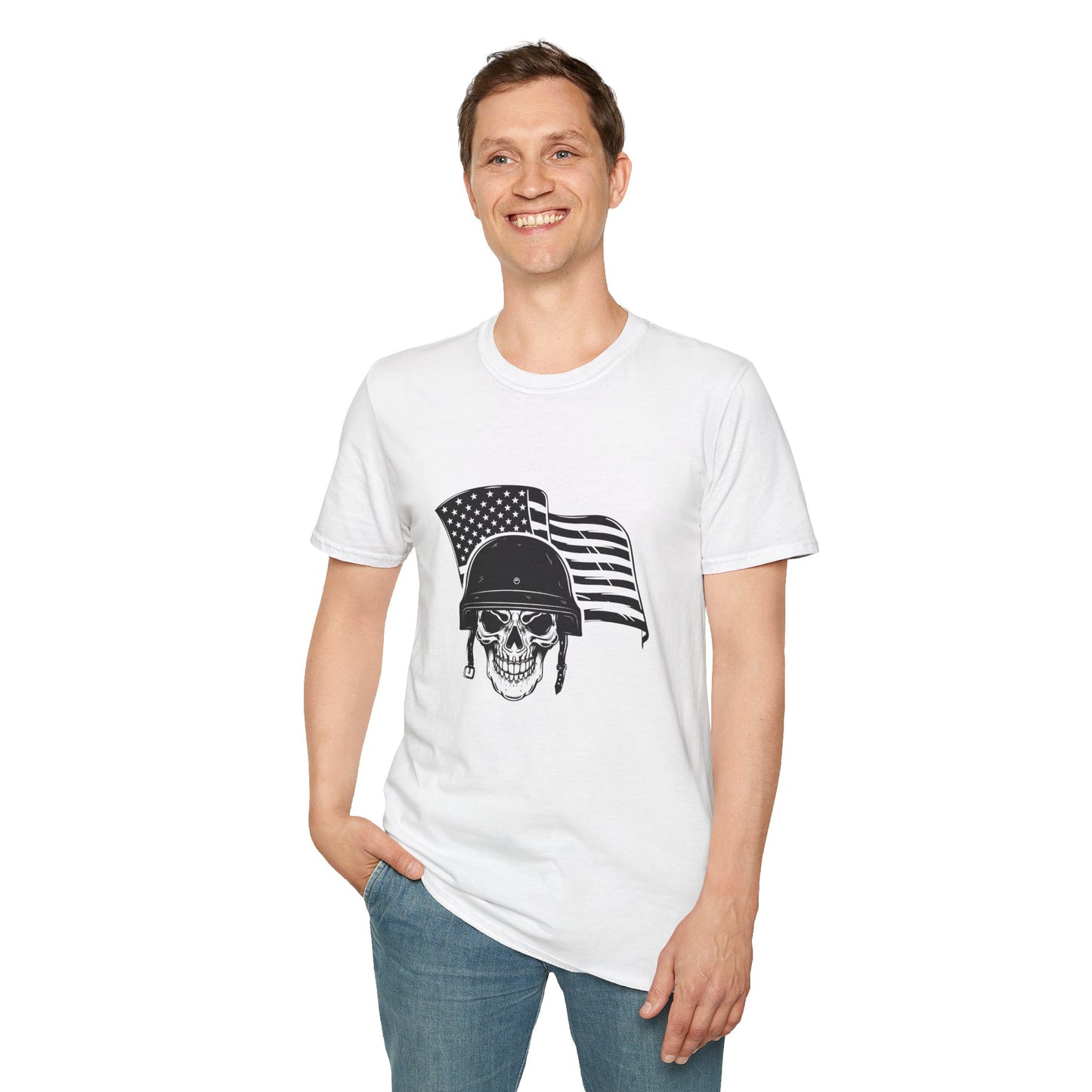 Patriotic Skull Helmet T-Shirt — American Flag Military Skull Graphic Tee