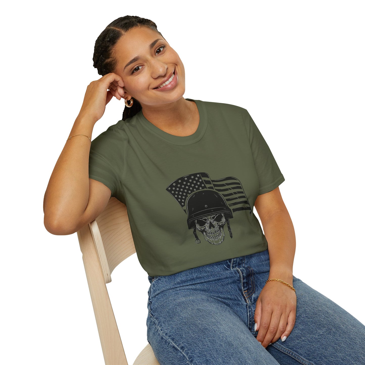 Patriotic Skull Helmet T-Shirt — American Flag Military Skull Graphic Tee