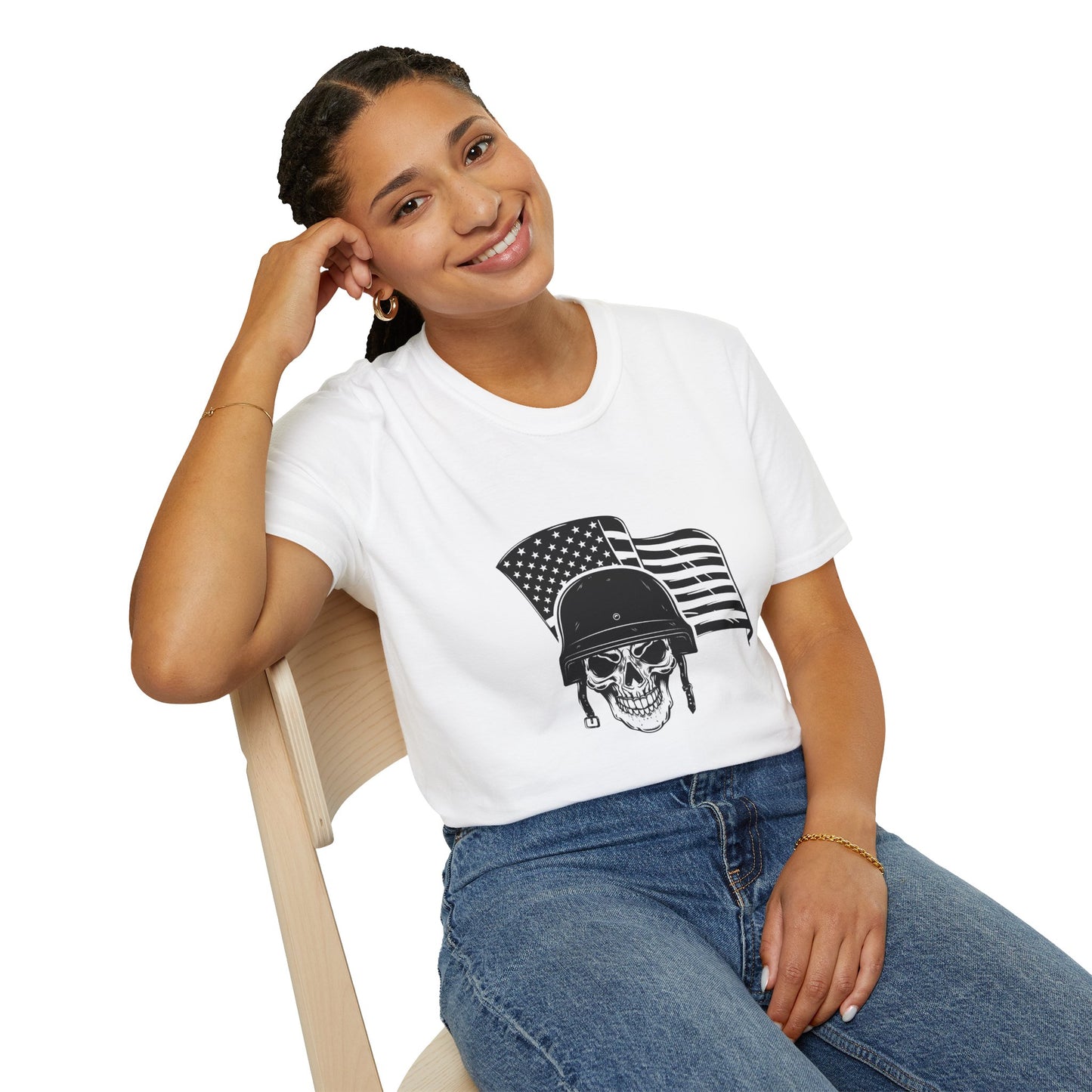 Patriotic Skull Helmet T-Shirt — American Flag Military Skull Graphic Tee