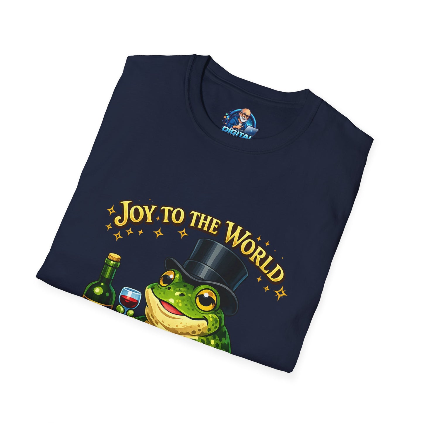 Joy to the World Frog T-Shirt — Festive Top Hat Frog with Wine Bottle
