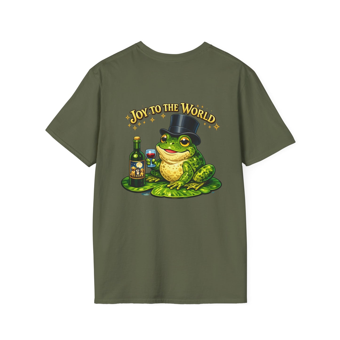 Joy to the World Frog T-Shirt — Festive Top Hat Frog with Wine Bottle