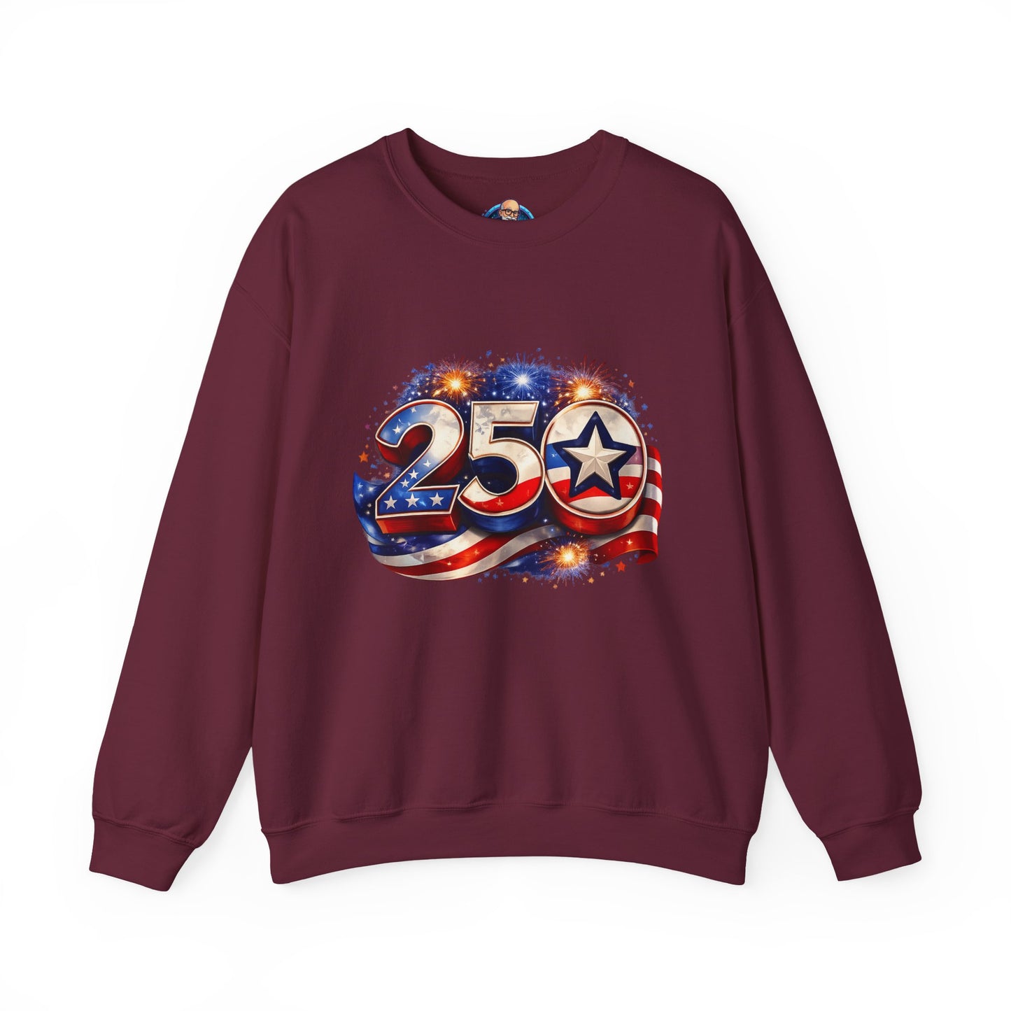 Crewneck Sweatshirt – '250' American Flag Stars & Stripes Patriotic Design