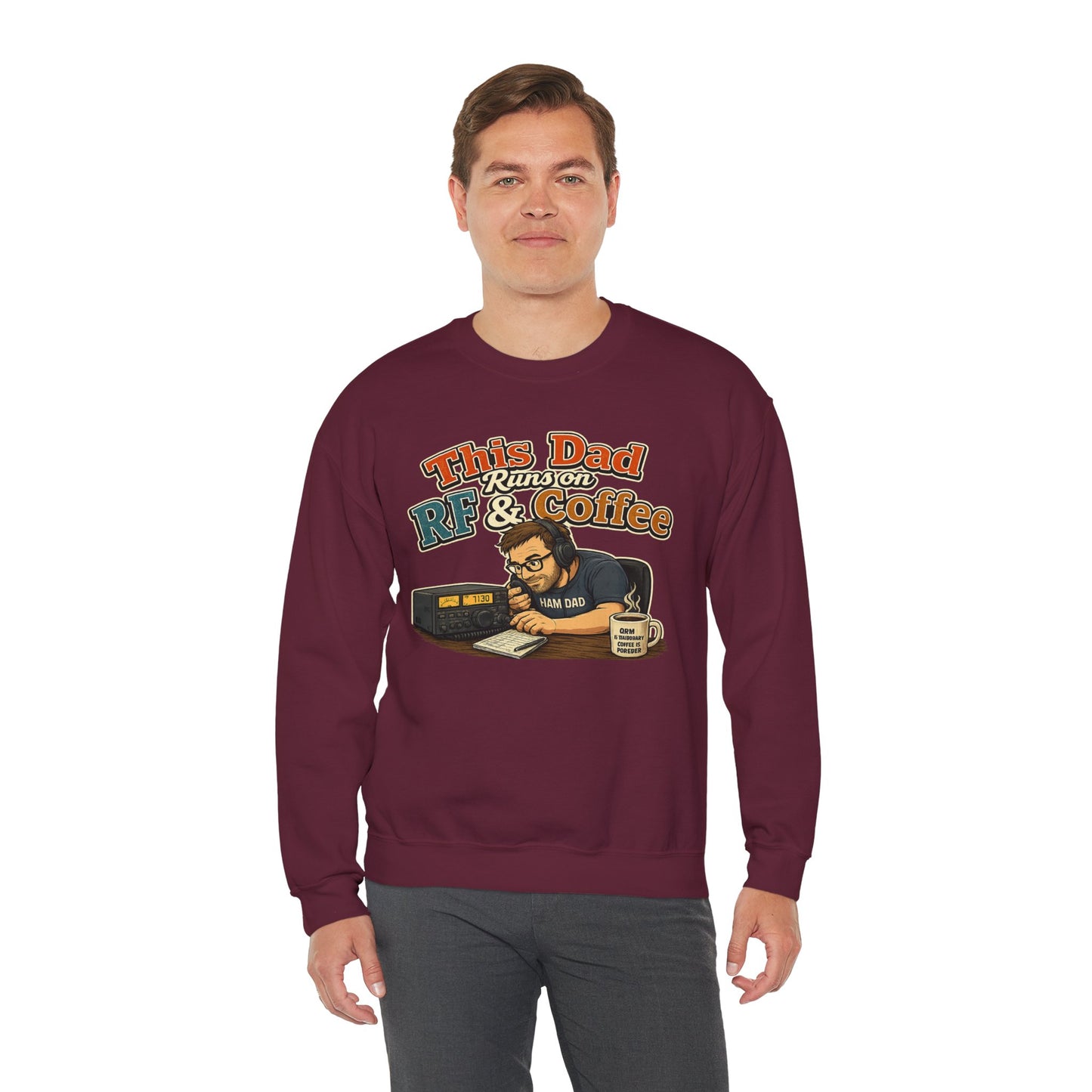 Dad Runs on RF & Coffee Crewneck Sweatshirt – Funny Radio/Engineering Father’s Day Gift