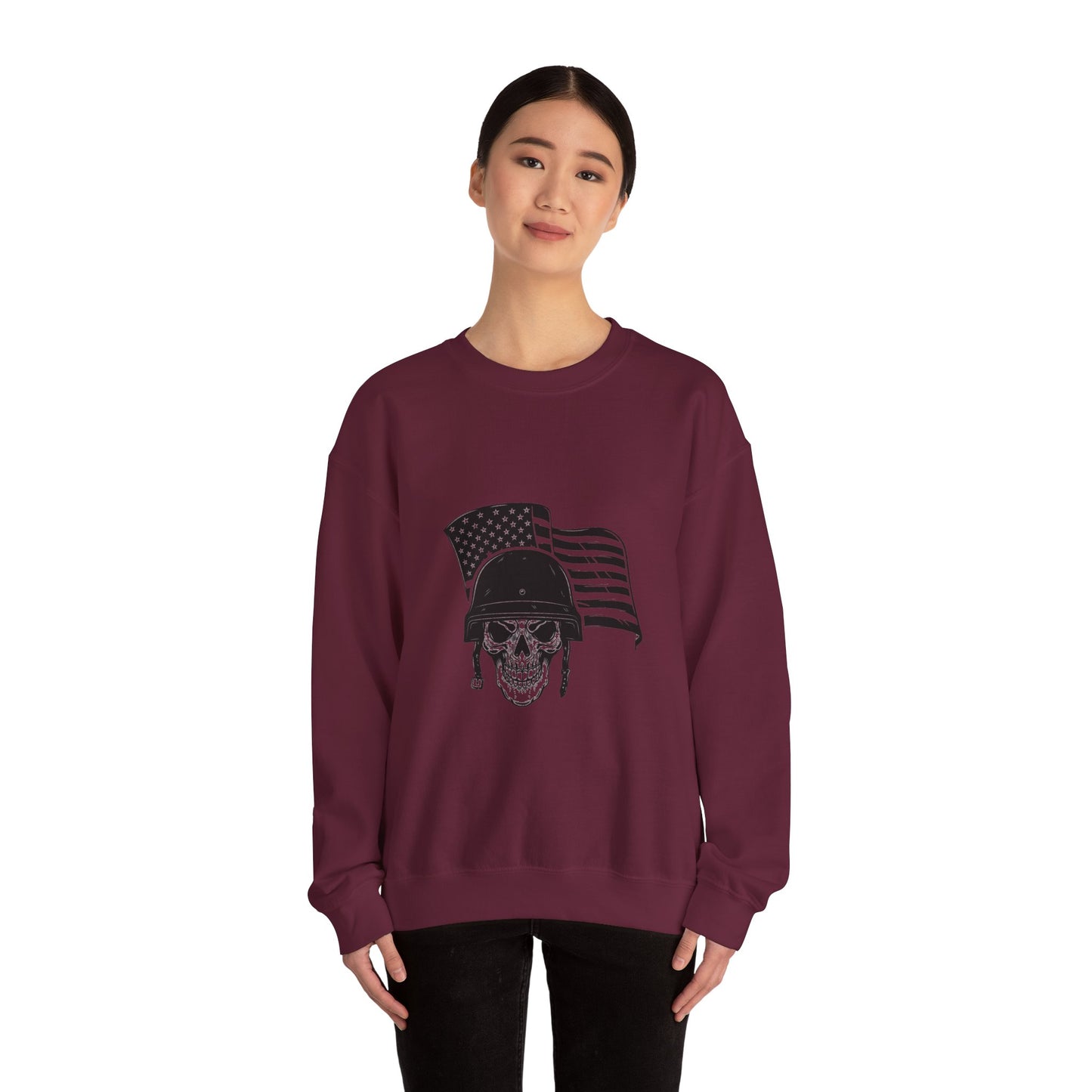 Skull Soldier Crewneck Sweatshirt – American Flag Helmet Graphic