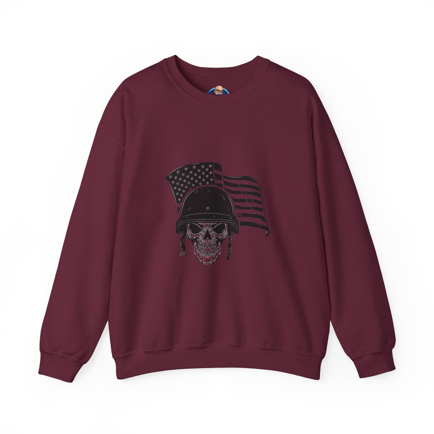 Skull Soldier Crewneck Sweatshirt – American Flag Helmet Graphic