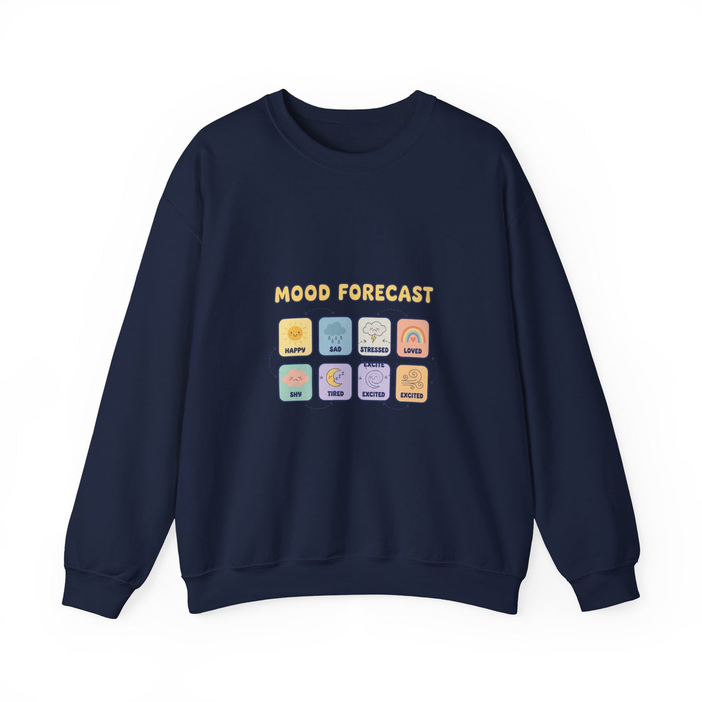 Mood Forecast Chart Sweatshirt | whimsical weather map, emotion forecast illustration