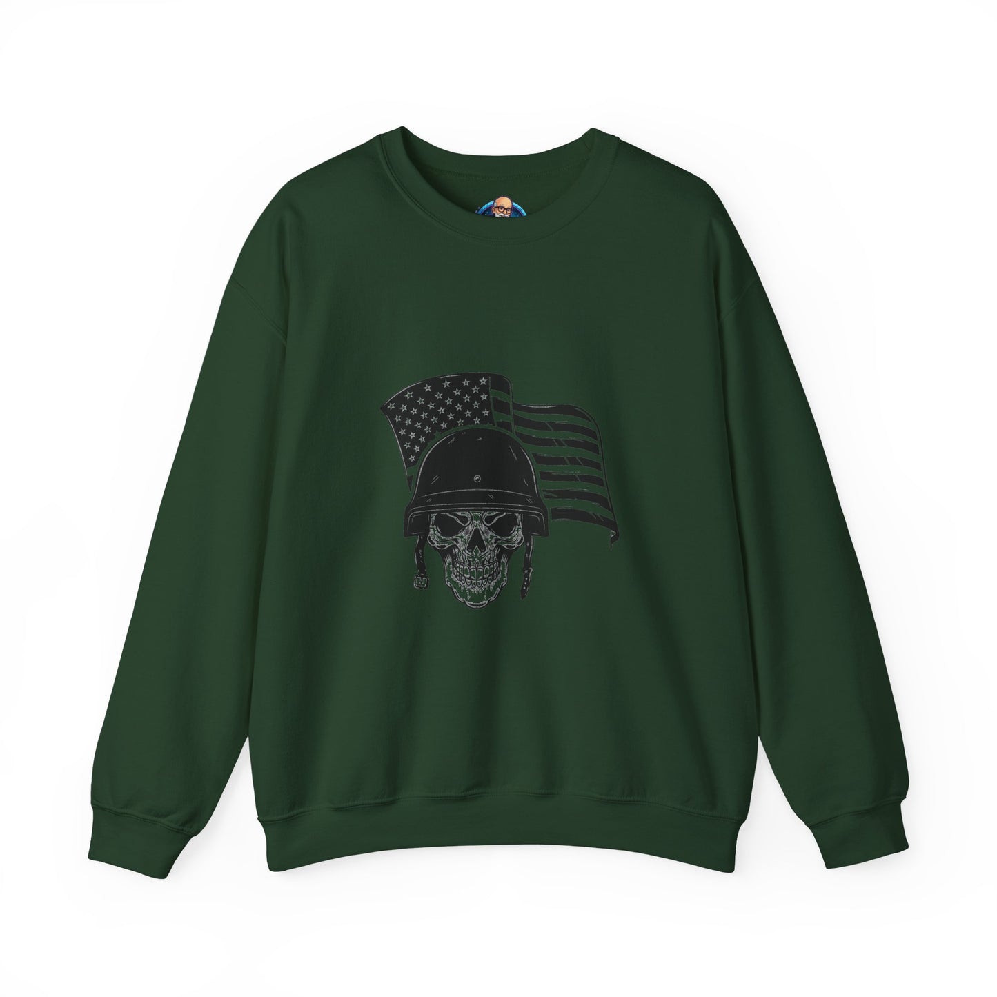 Skull Soldier Crewneck Sweatshirt – American Flag Helmet Graphic