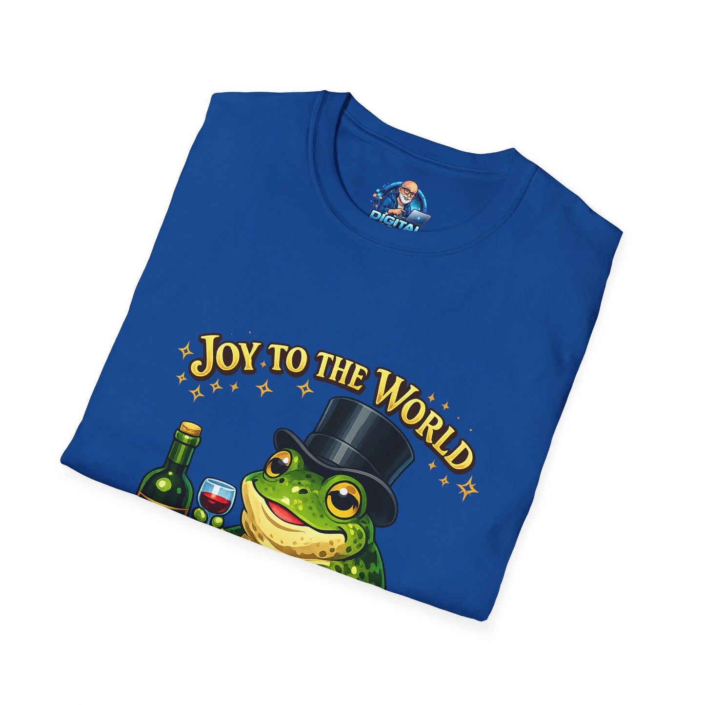 Joy to the World Frog T-Shirt — Festive Top Hat Frog with Wine Bottle