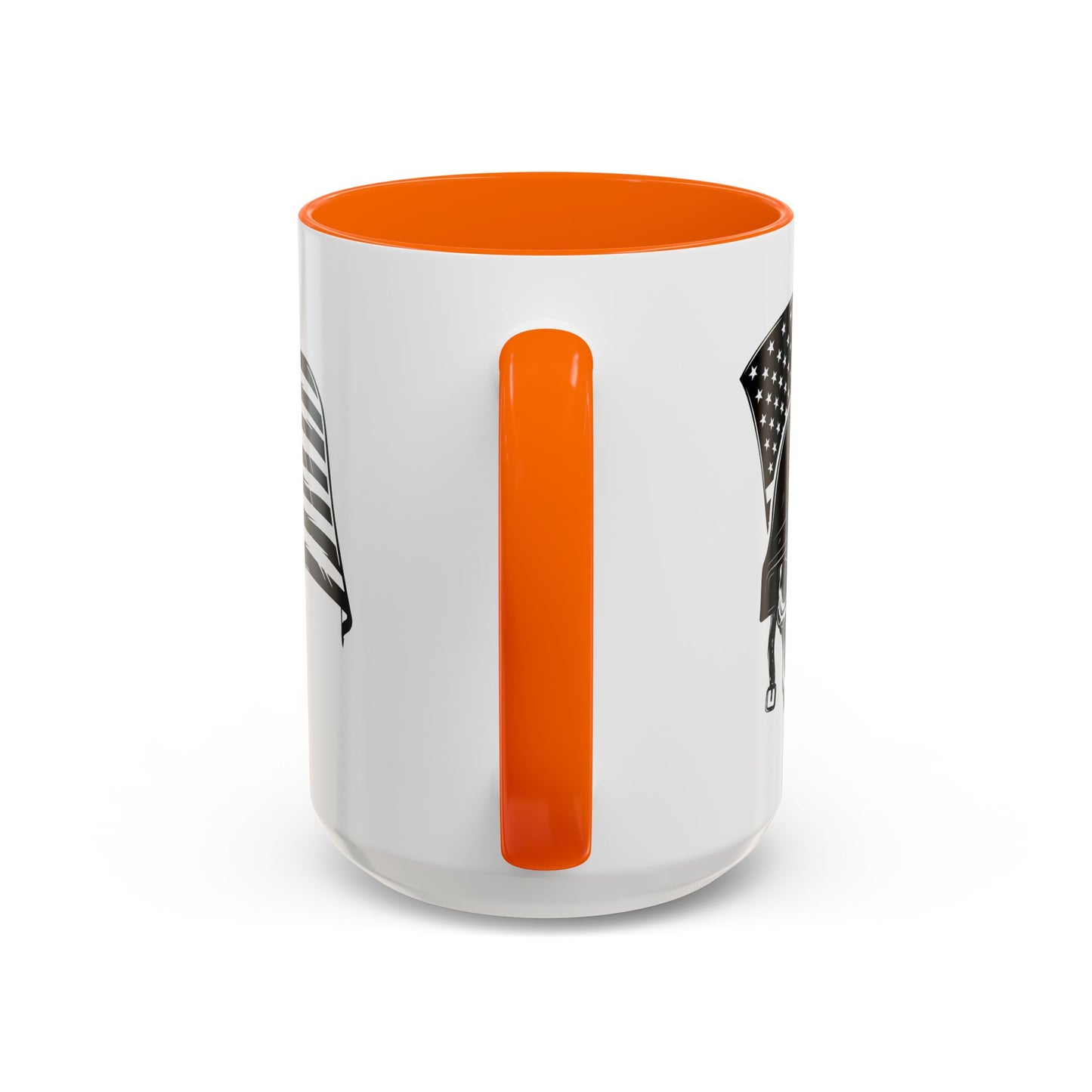 American Skull Soldier Coffee Mug — Military Helmet with US Flag (11/15oz)