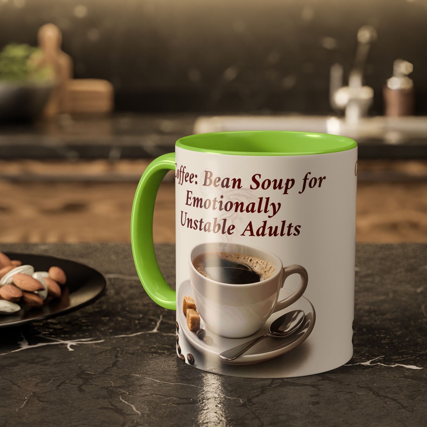 Coffee Mug — “Coffee: Bean Soup for Emotionally Unstable Adults” Ceramic 11oz/15oz