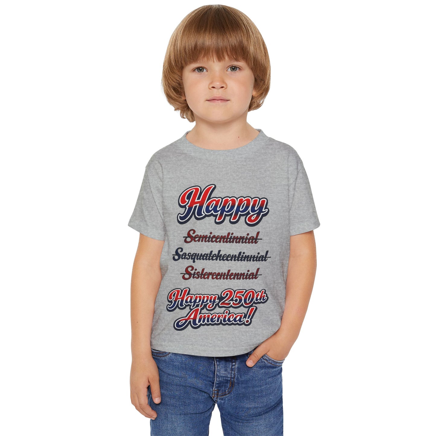 Toddler T-Shirt — “Happy 250th America!” Patriotic Retro Script Tee