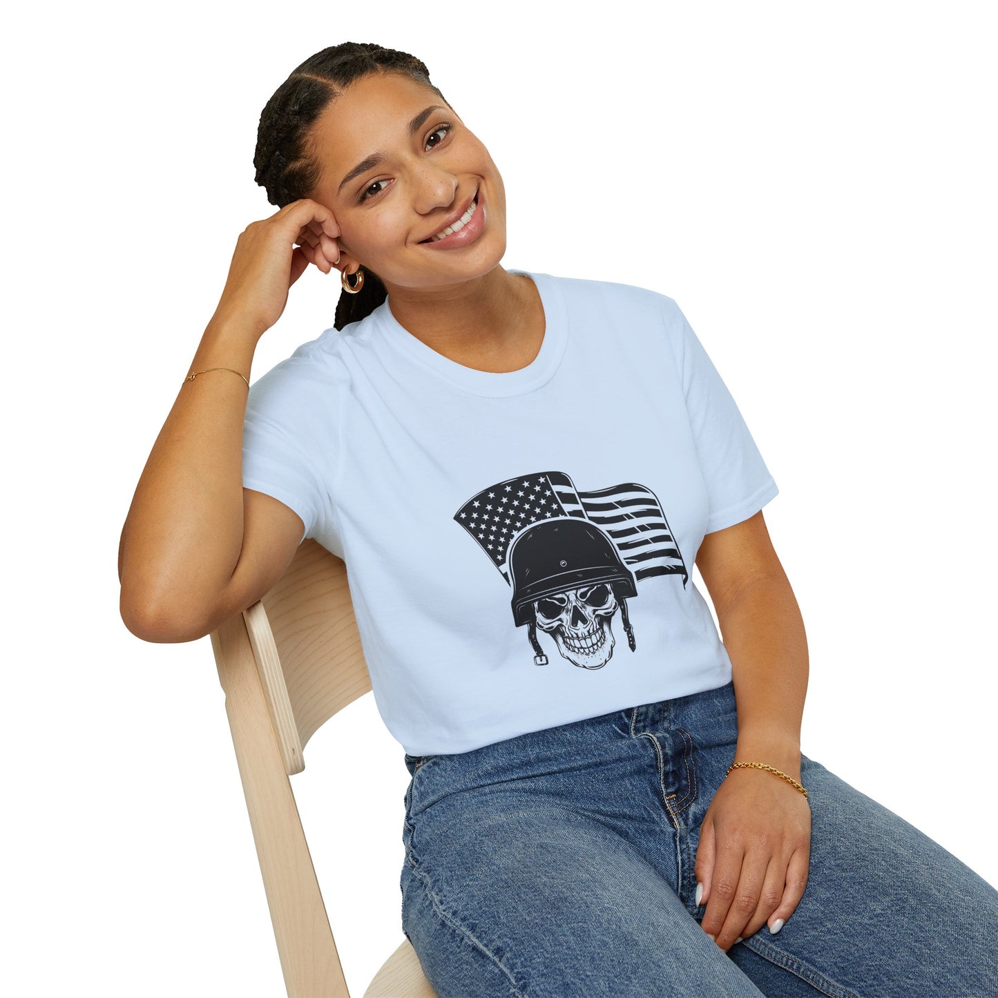 Patriotic Skull Helmet T-Shirt — American Flag Military Skull Graphic Tee