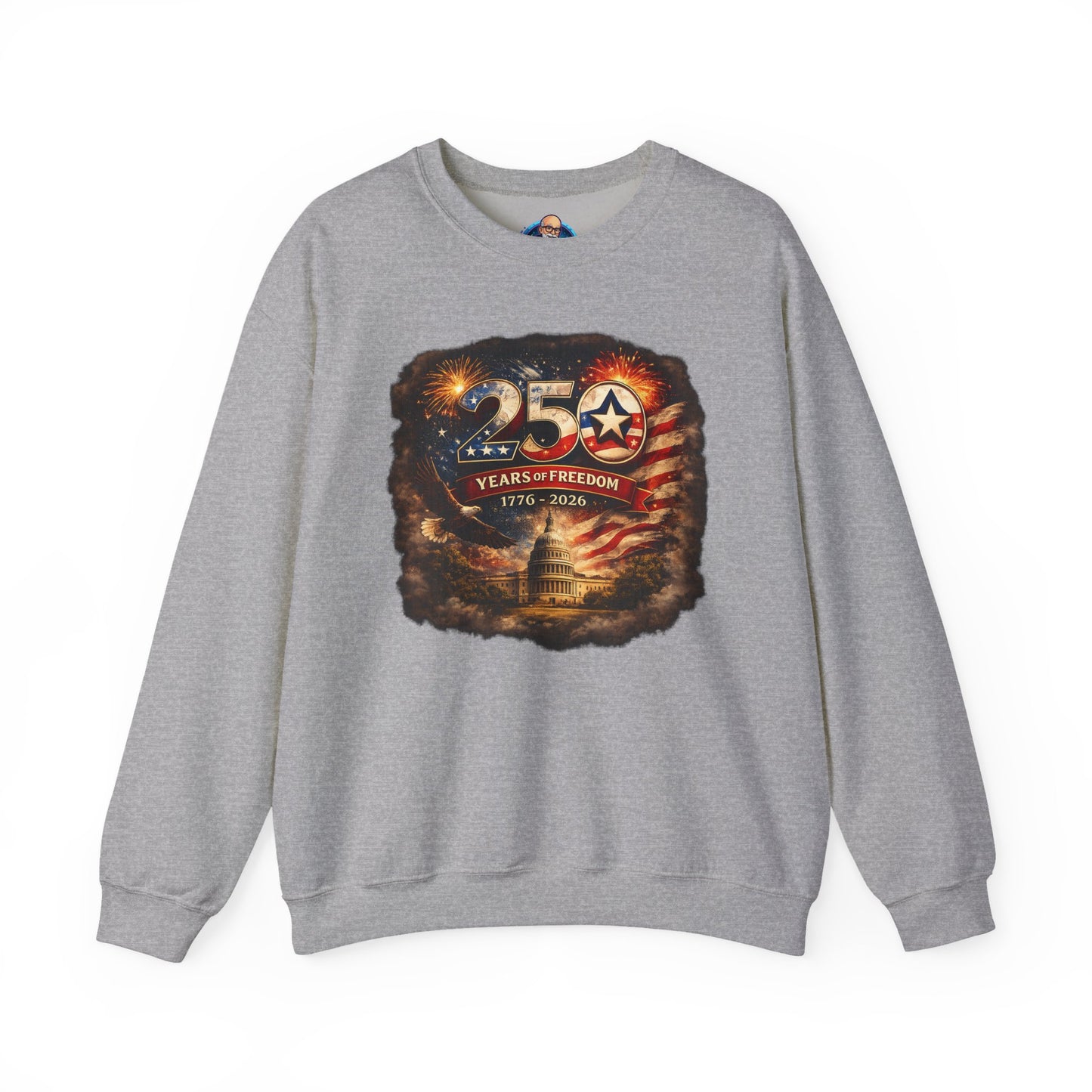 250th Anniversary Patriotic Crewneck Sweatshirt — "250 Years of Freedom" USA Flag Design