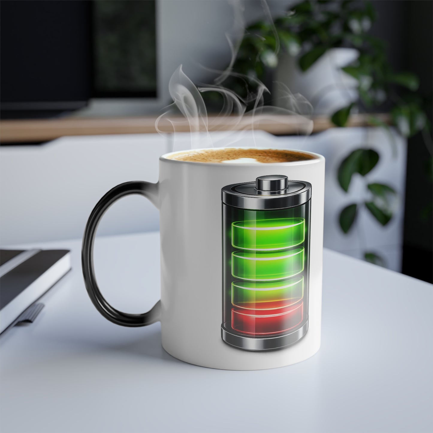 Color-Changing Battery Level Mug — 11oz Heat Sensitive Coffee Cup