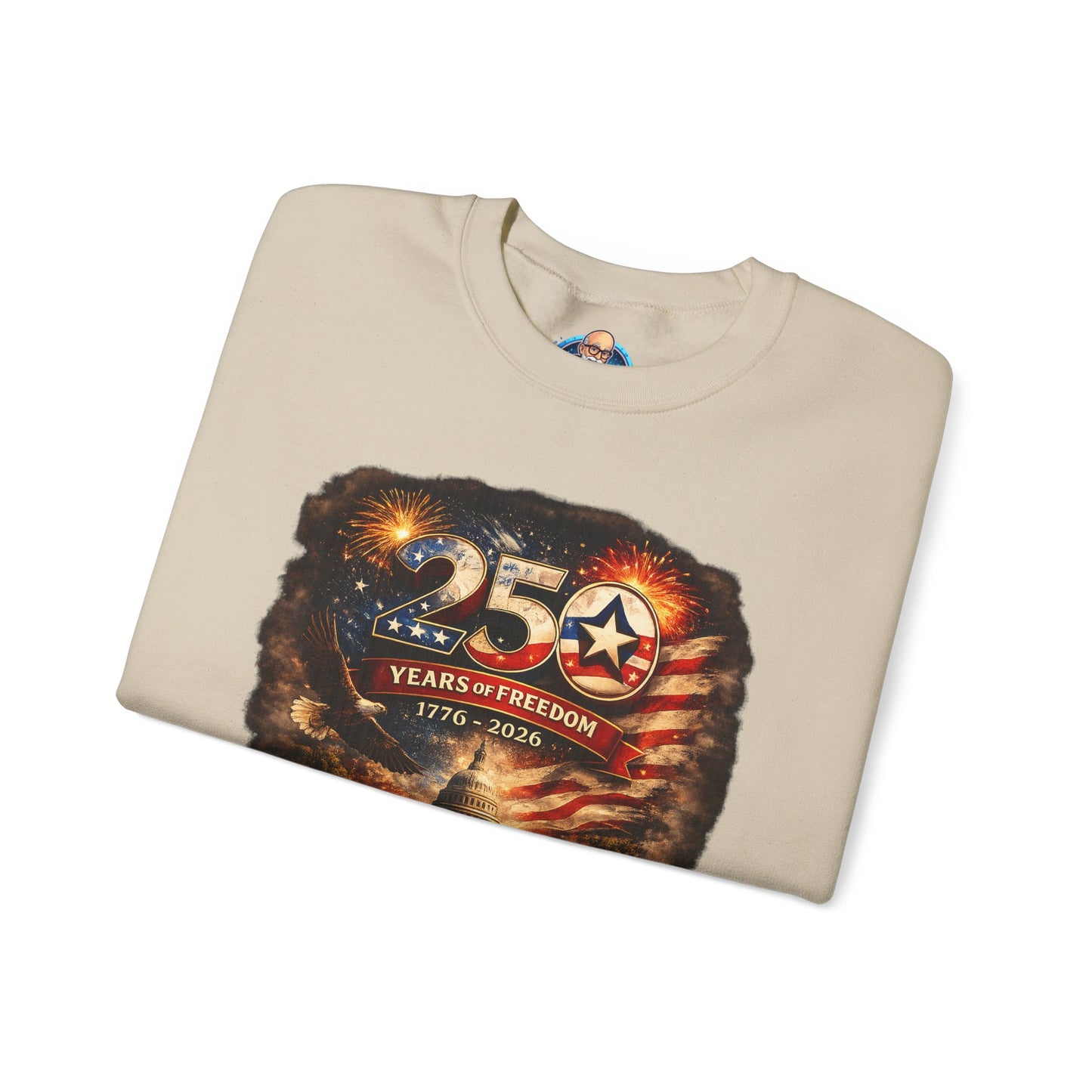 250th Anniversary Patriotic Crewneck Sweatshirt — "250 Years of Freedom" USA Flag Design