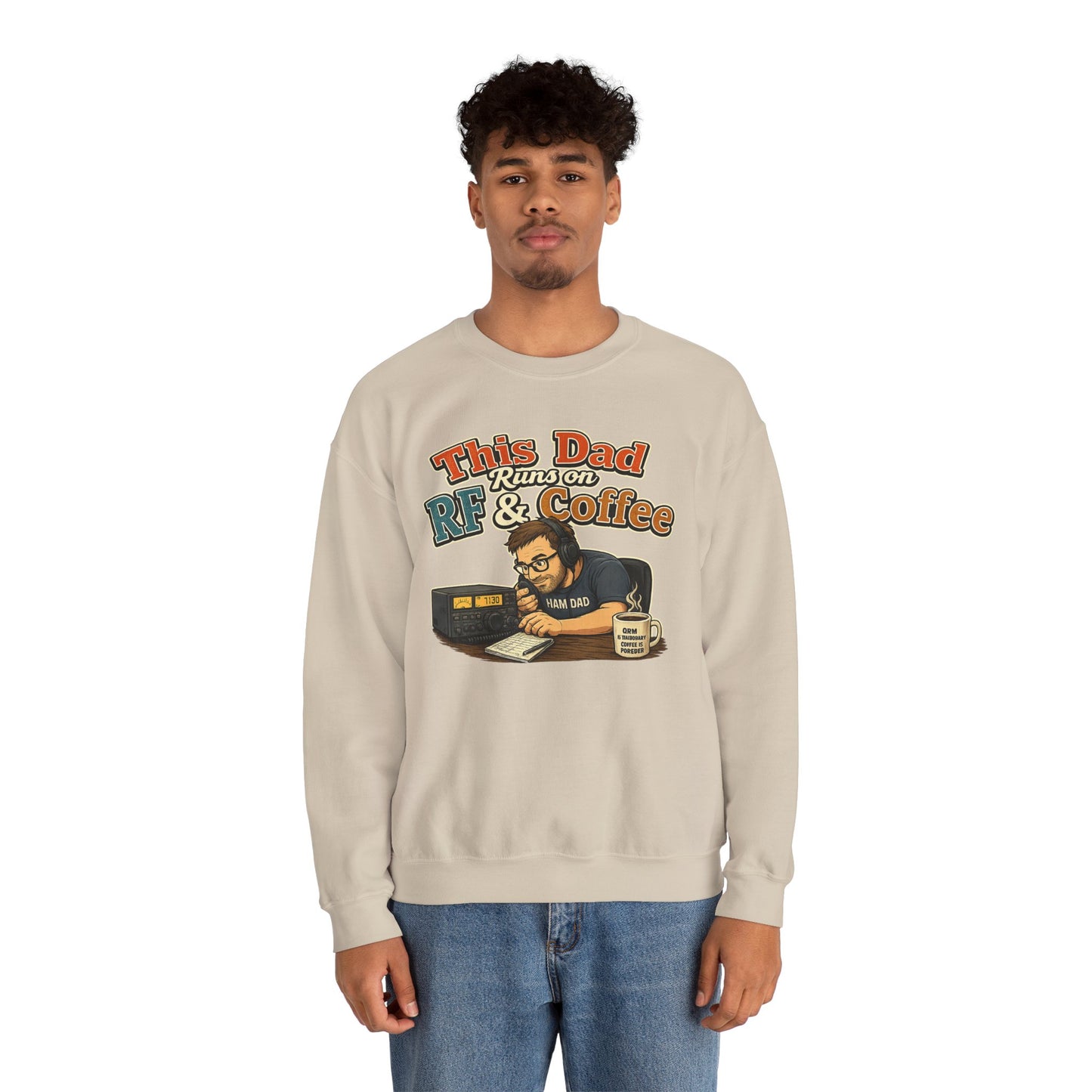 Dad Runs on RF & Coffee Crewneck Sweatshirt – Funny Radio/Engineering Father’s Day Gift