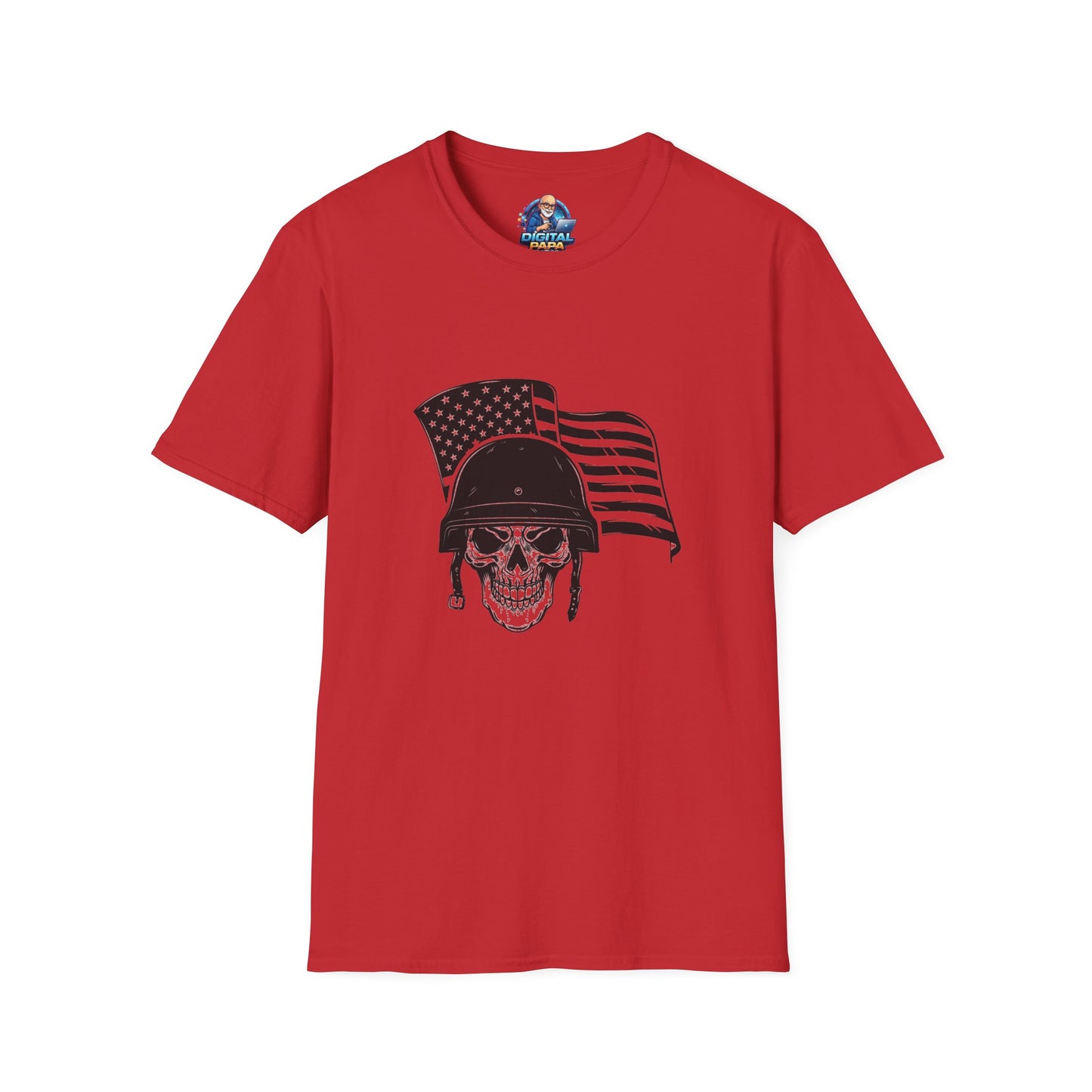 Patriotic Skull Helmet T-Shirt — American Flag Military Skull Graphic Tee