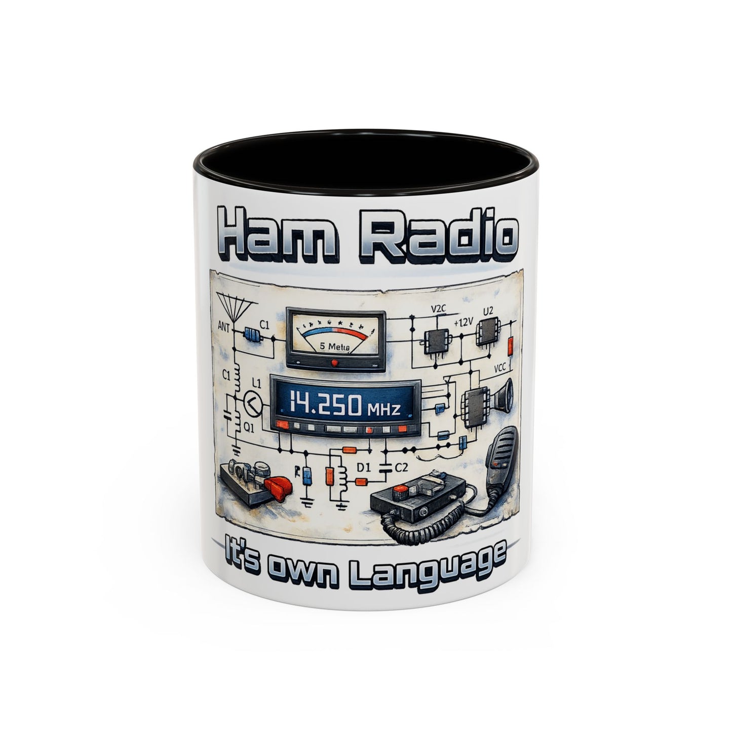 Ham Radio Circuit Design Coffee Mug — "Ham Radio: It’s Own Language" (11oz/15oz)