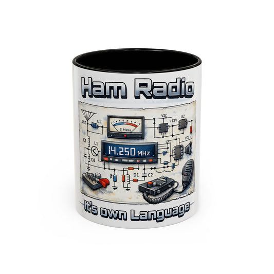 Ham Radio Circuit Design Coffee Mug — "Ham Radio: It’s Own Language" (11oz/15oz)