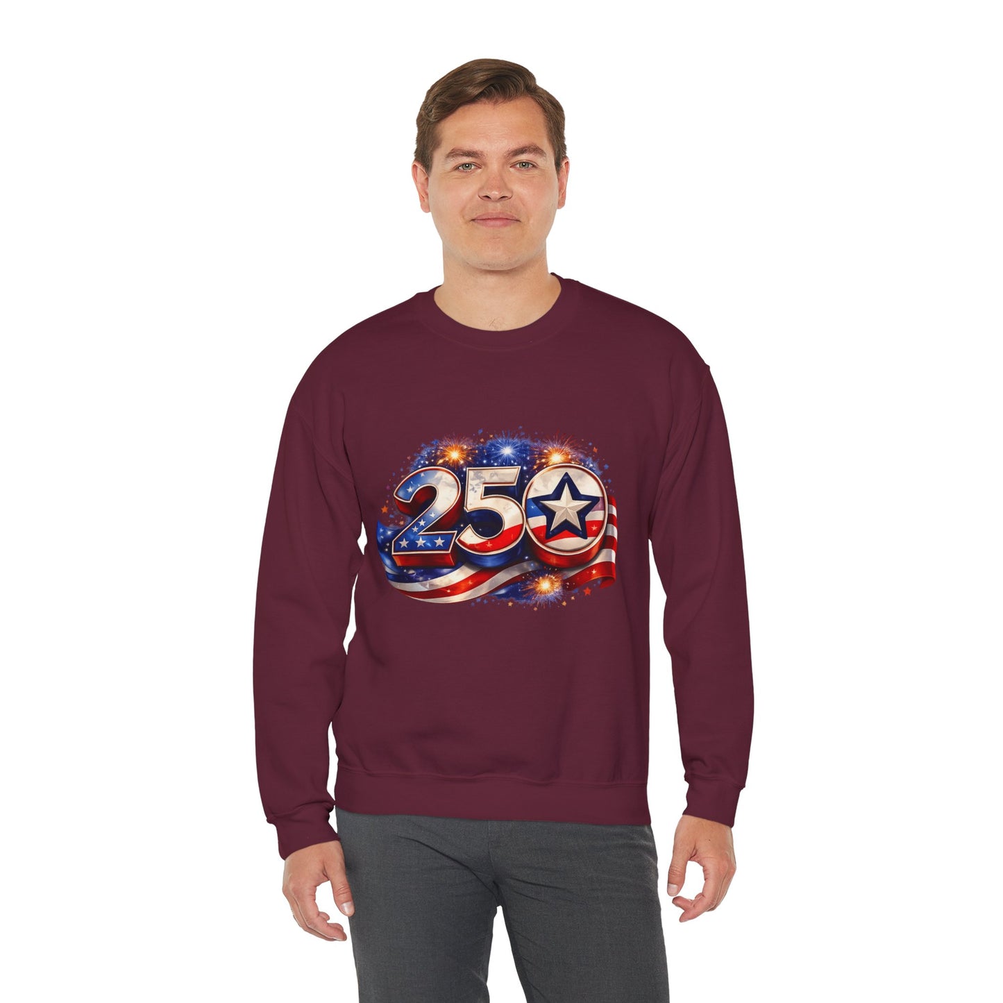 Crewneck Sweatshirt – '250' American Flag Stars & Stripes Patriotic Design