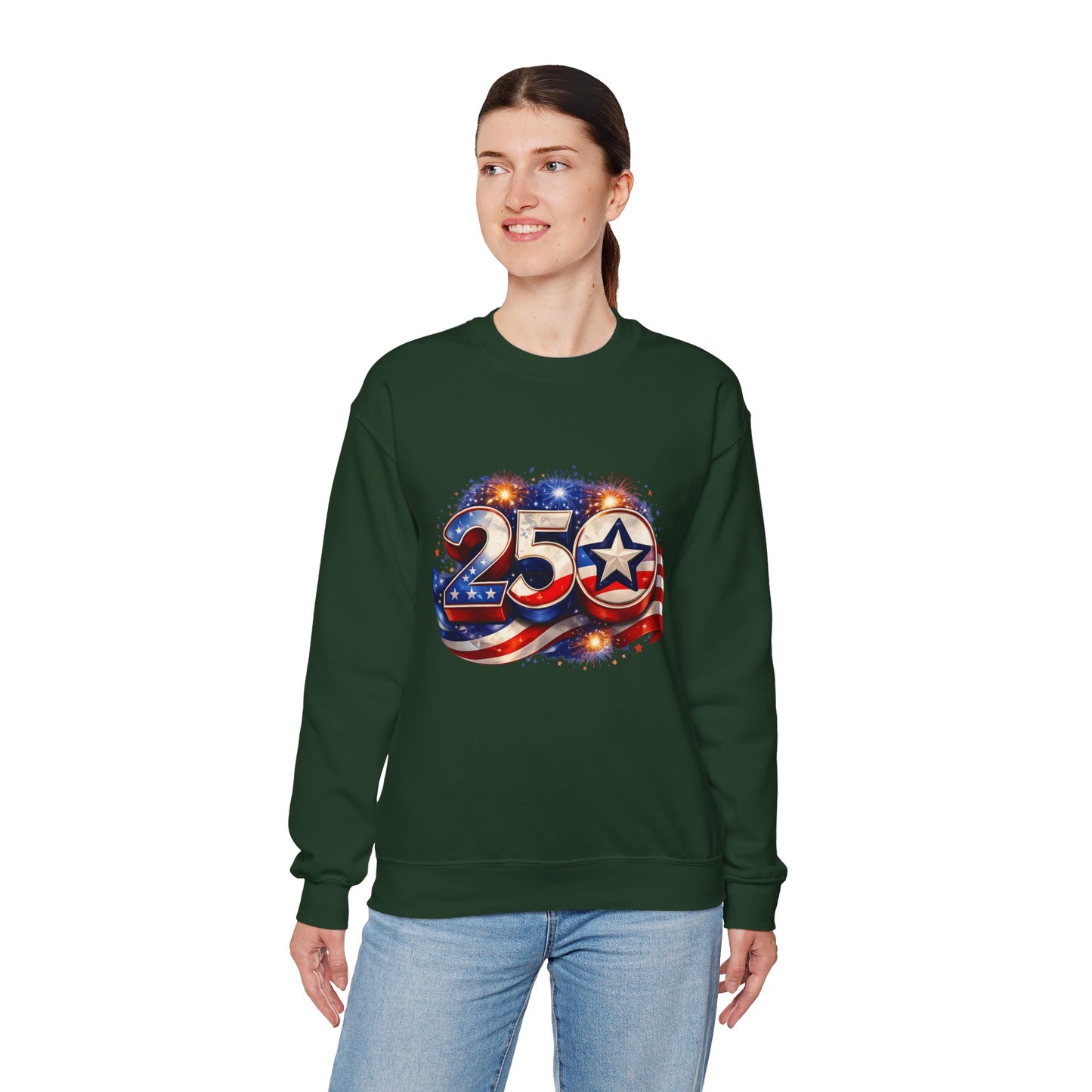 Crewneck Sweatshirt – '250' American Flag Stars & Stripes Patriotic Design