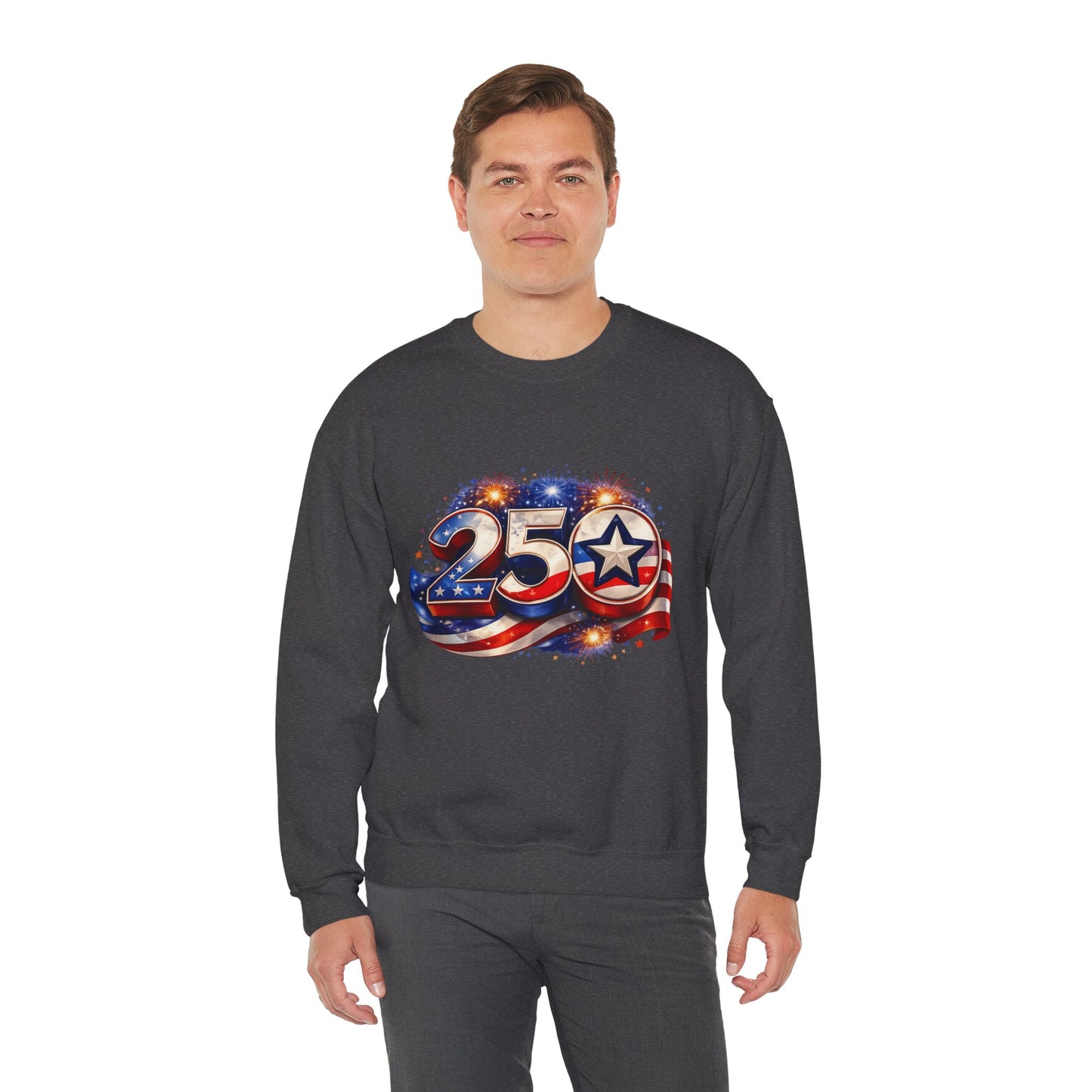 Crewneck Sweatshirt – '250' American Flag Stars & Stripes Patriotic Design