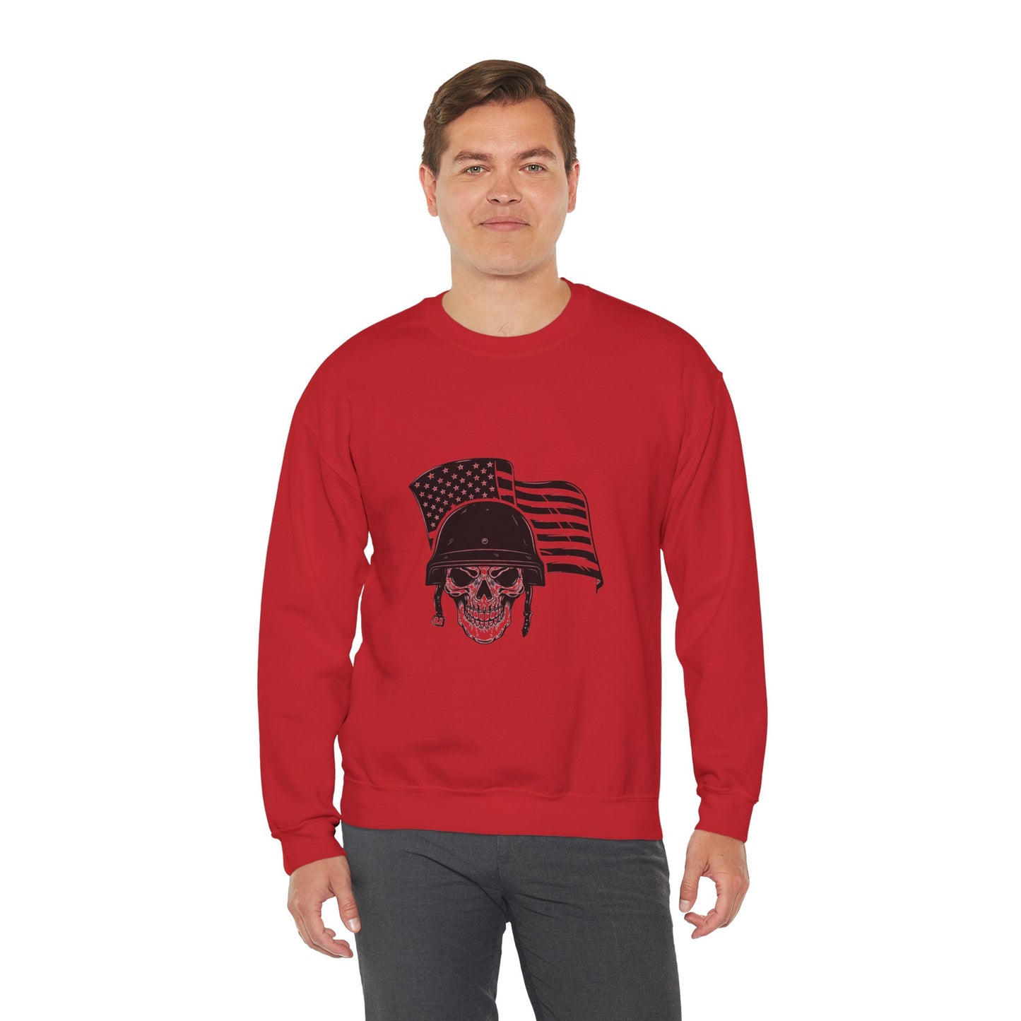 Skull Soldier Crewneck Sweatshirt – American Flag Helmet Graphic
