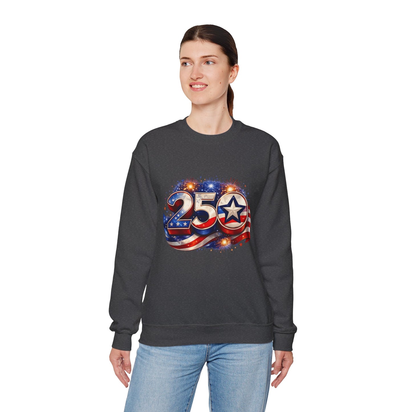 Crewneck Sweatshirt – '250' American Flag Stars & Stripes Patriotic Design