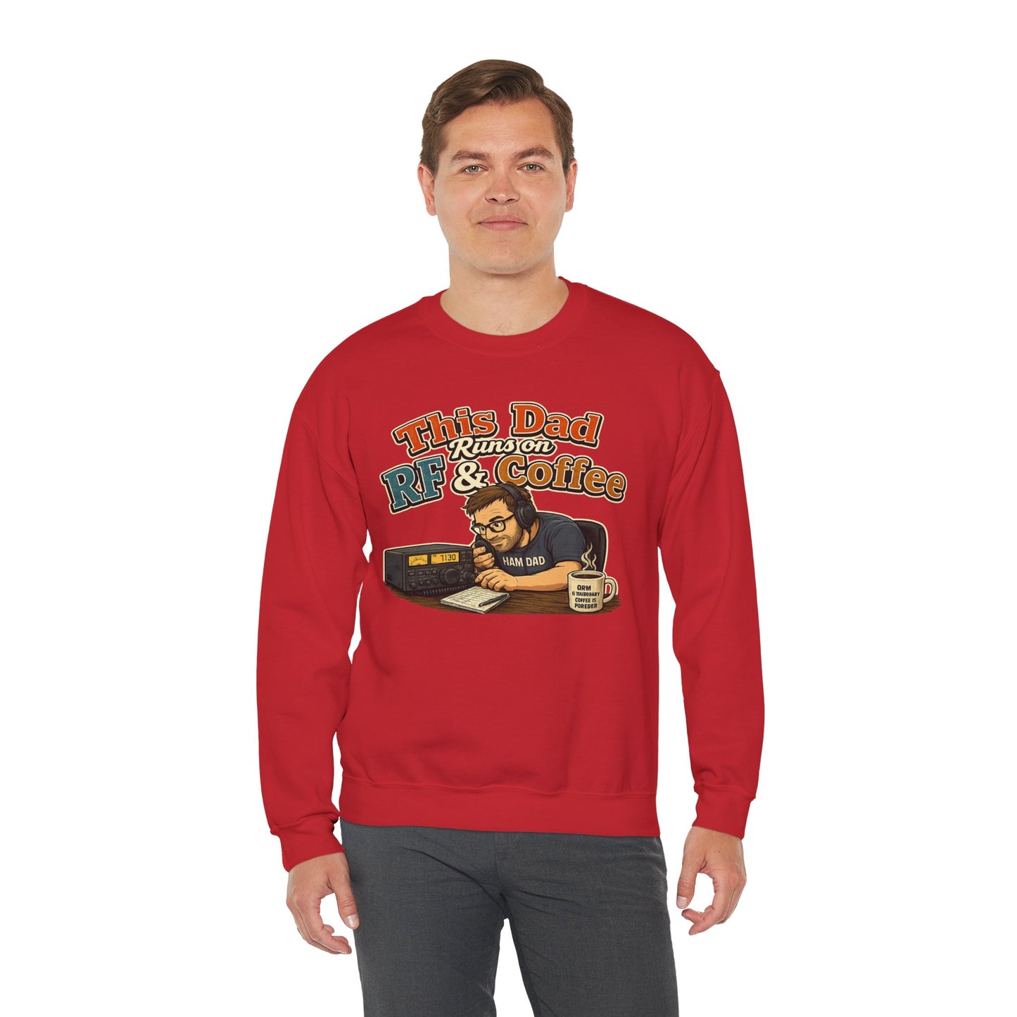Dad Runs on RF & Coffee Crewneck Sweatshirt – Funny Radio/Engineering Father’s Day Gift