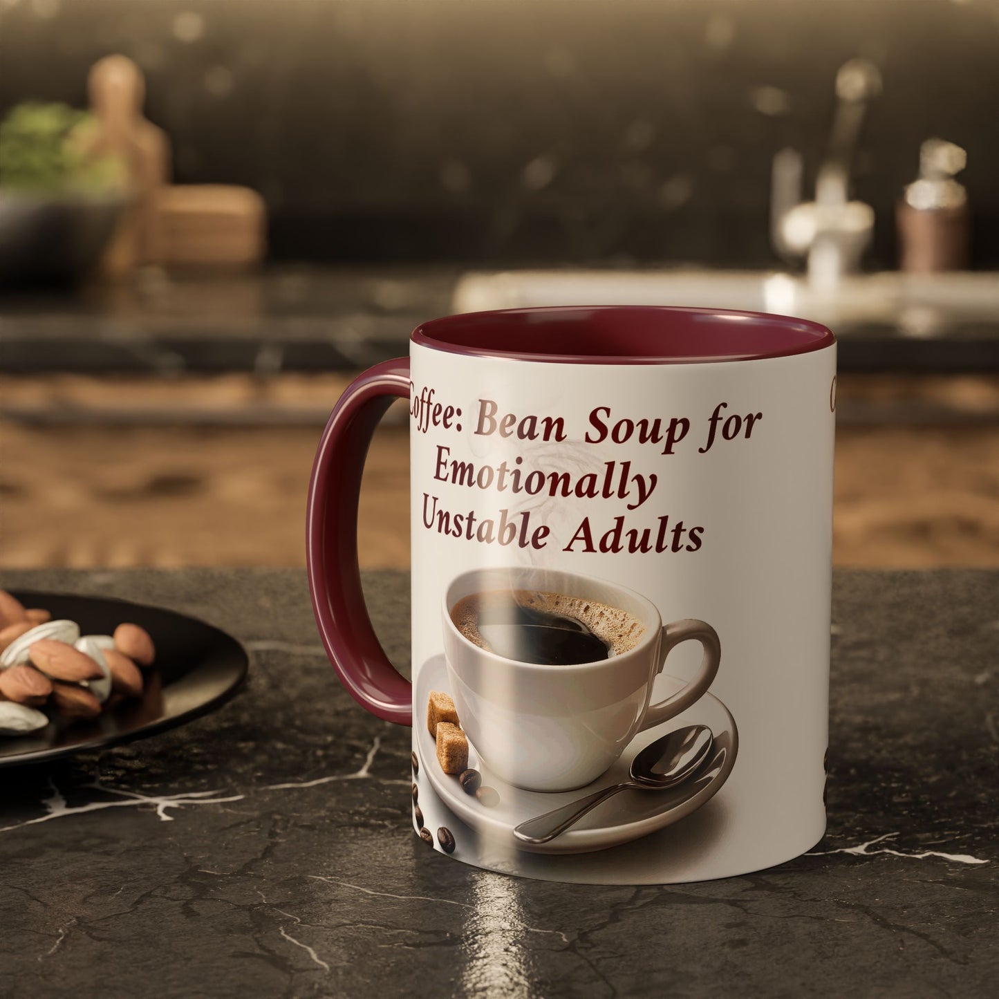 Coffee Mug — “Coffee: Bean Soup for Emotionally Unstable Adults” Ceramic 11oz/15oz