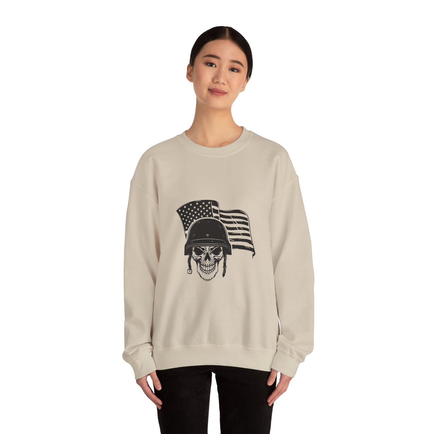 Skull Soldier Crewneck Sweatshirt – American Flag Helmet Graphic