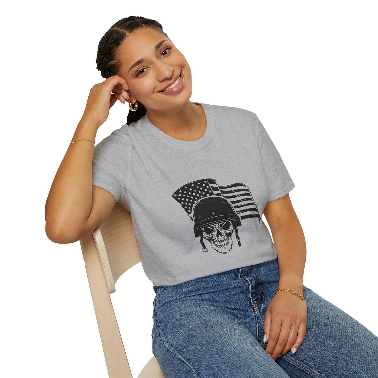Patriotic Skull Helmet T-Shirt — American Flag Military Skull Graphic Tee