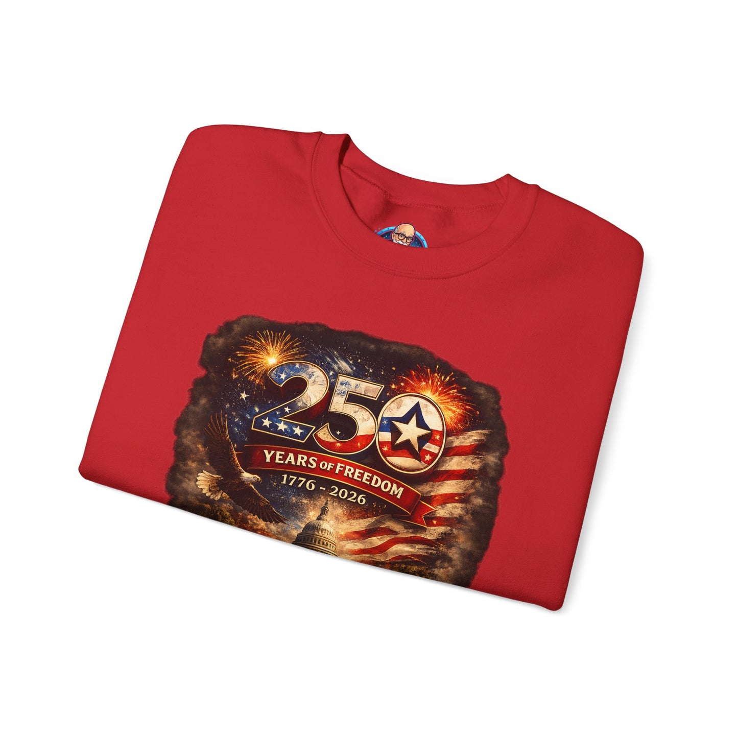 250th Anniversary Patriotic Crewneck Sweatshirt — "250 Years of Freedom" USA Flag Design