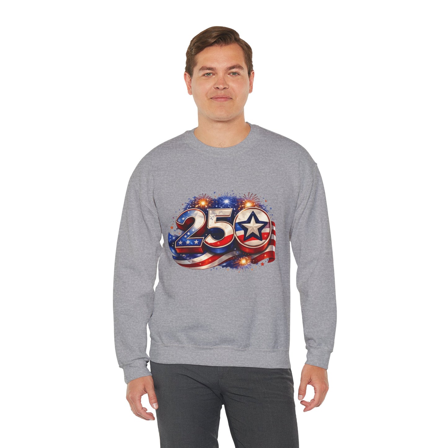 Crewneck Sweatshirt – '250' American Flag Stars & Stripes Patriotic Design