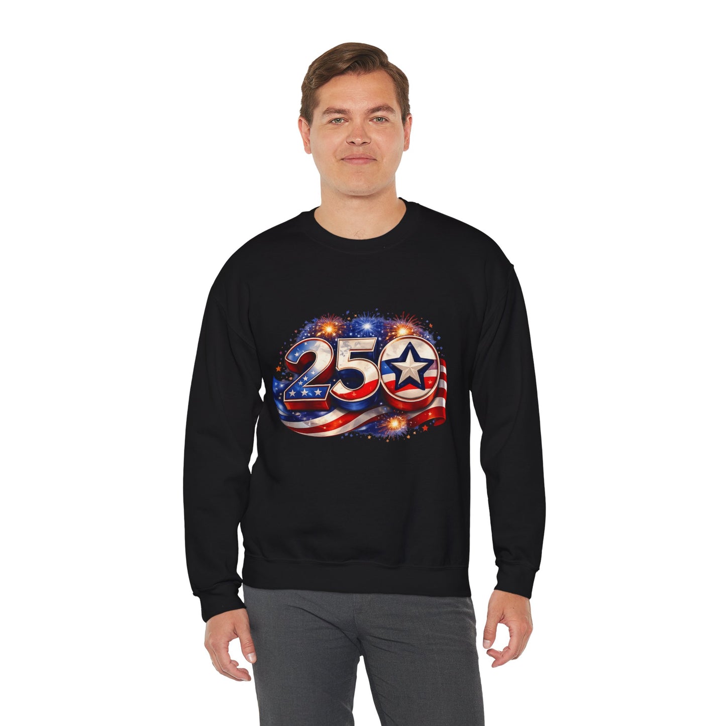 Crewneck Sweatshirt – '250' American Flag Stars & Stripes Patriotic Design