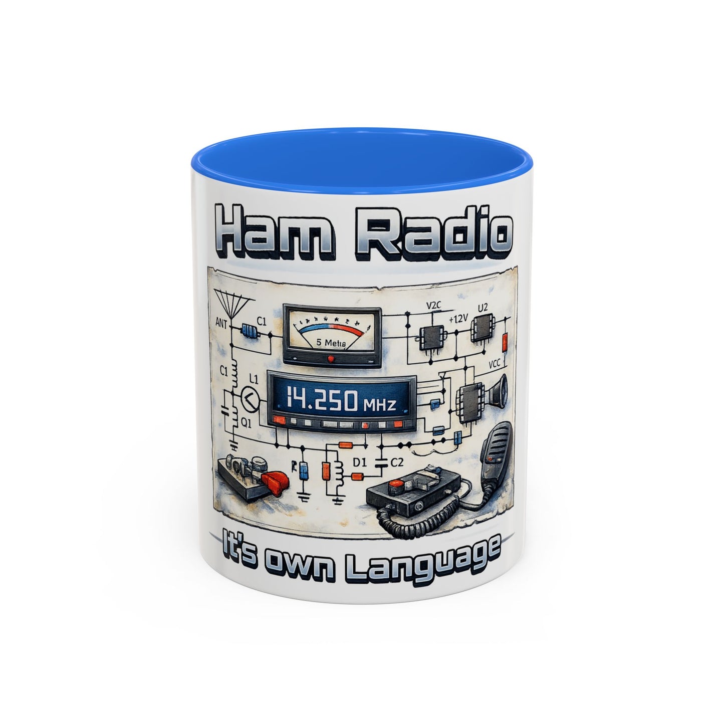 Ham Radio Circuit Design Coffee Mug — "Ham Radio: It’s Own Language" (11oz/15oz)