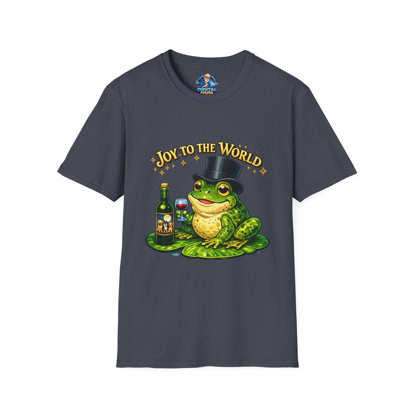 Joy to the World Frog T-Shirt — Festive Top Hat Frog with Wine Bottle