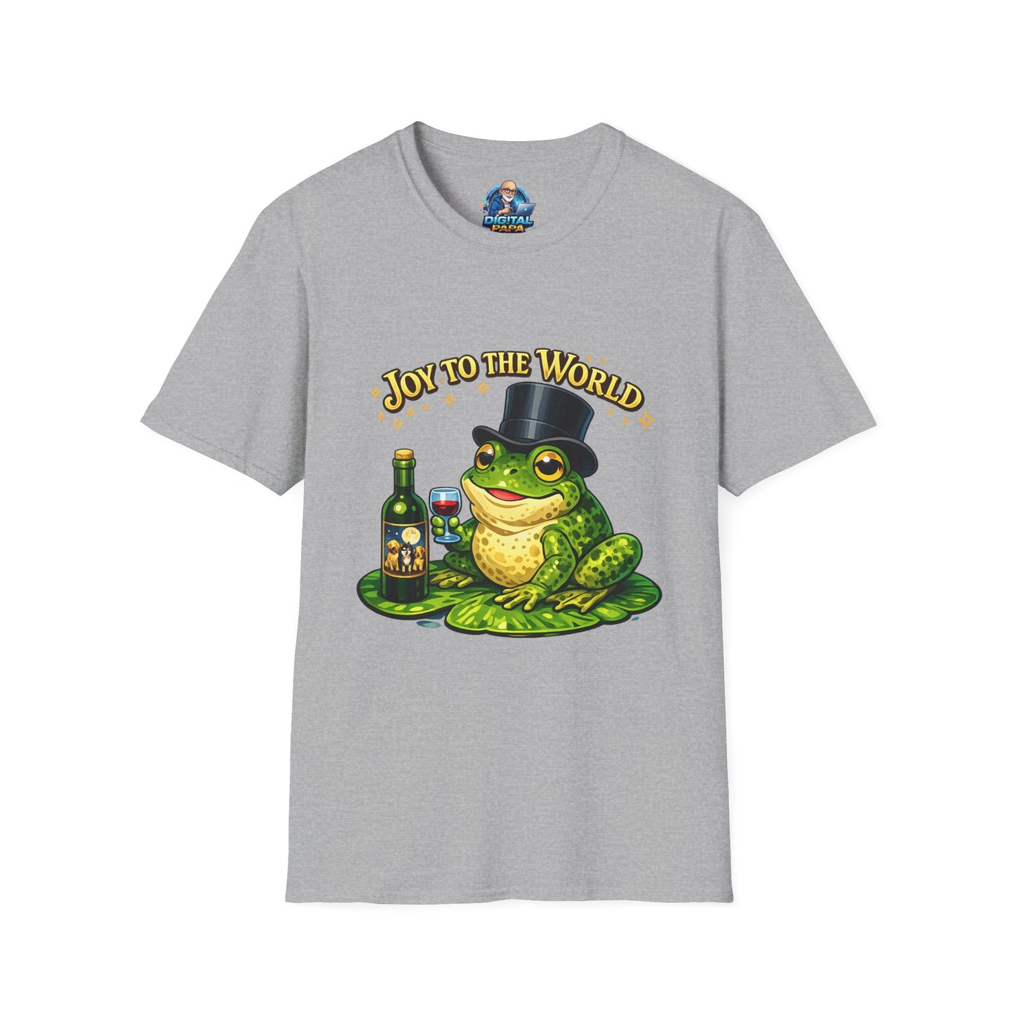 Joy to the World Frog T-Shirt — Festive Top Hat Frog with Wine Bottle