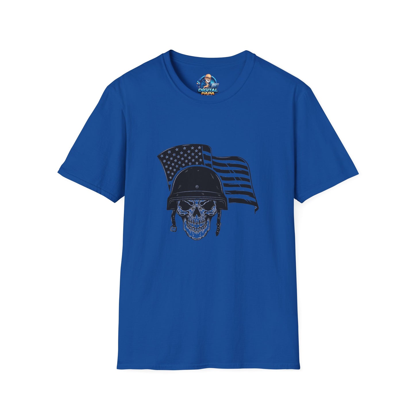 Patriotic Skull Helmet T-Shirt — American Flag Military Skull Graphic Tee