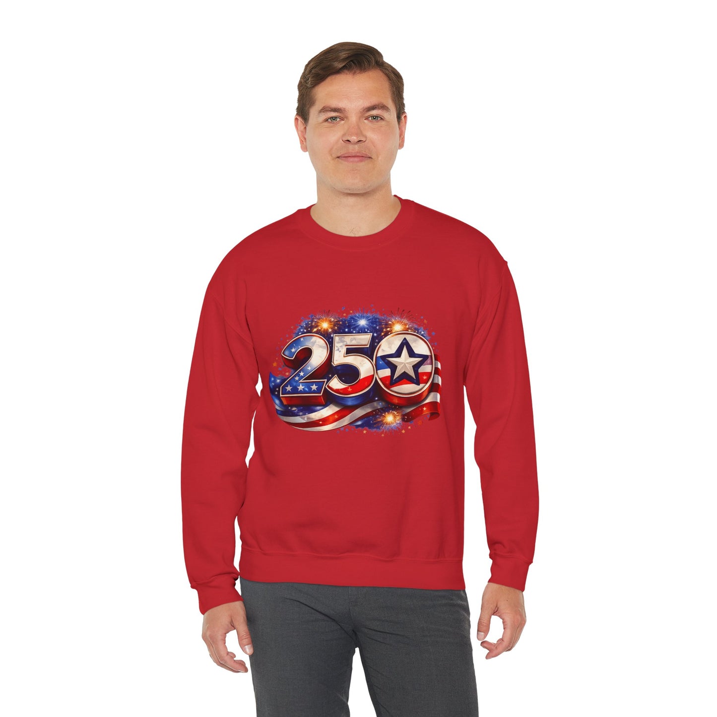 Crewneck Sweatshirt – '250' American Flag Stars & Stripes Patriotic Design