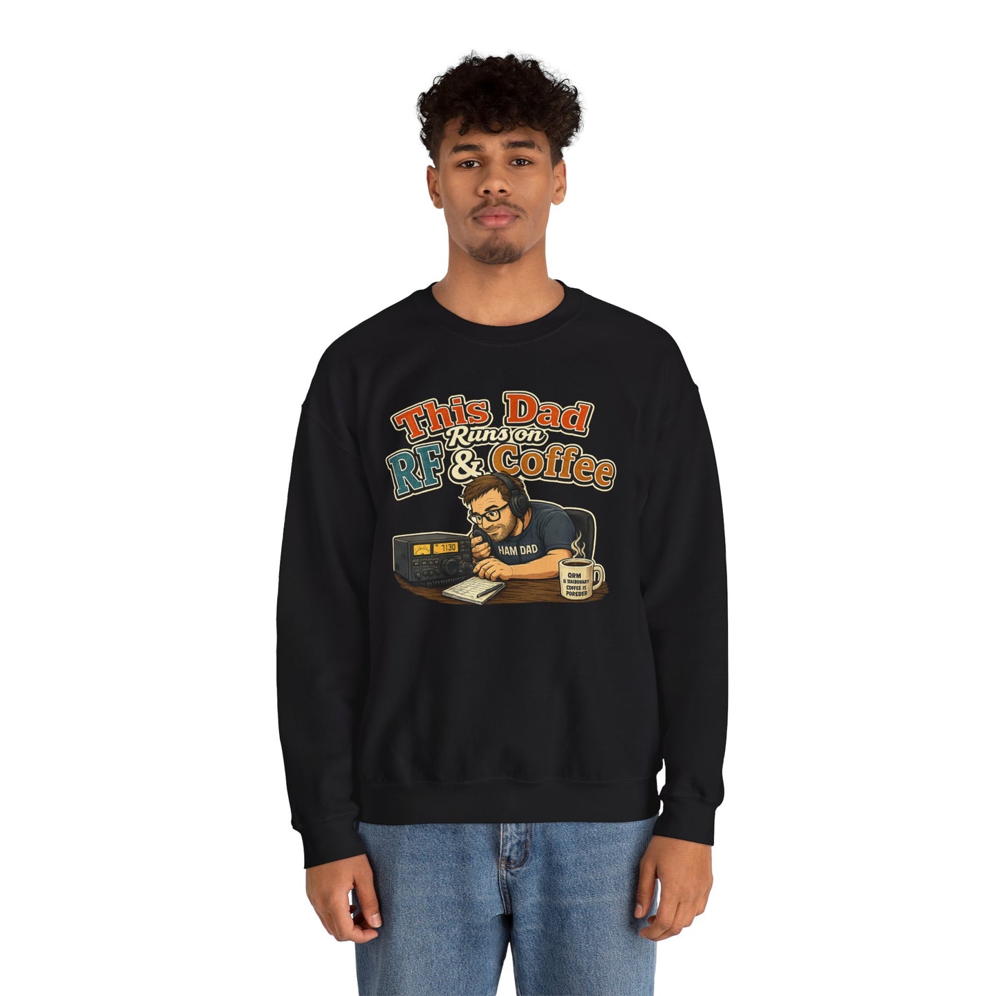 Dad Runs on RF & Coffee Crewneck Sweatshirt – Funny Radio/Engineering Father’s Day Gift