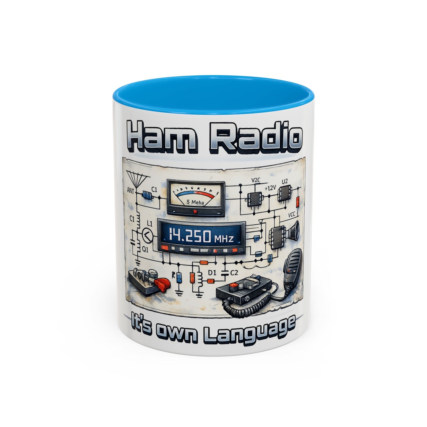 Ham Radio Circuit Design Coffee Mug — "Ham Radio: It’s Own Language" (11oz/15oz)
